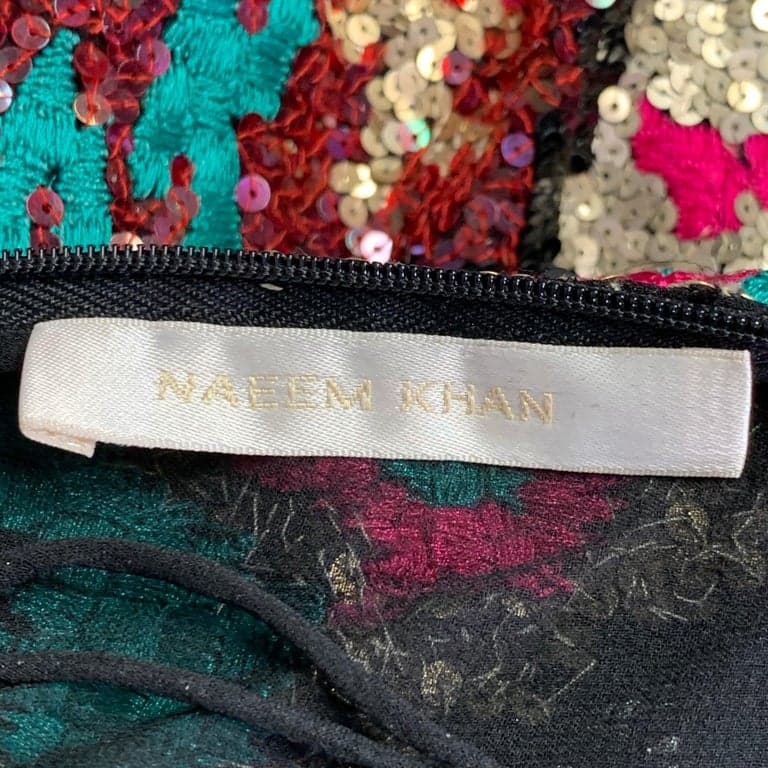 Naeem Khan Black Pink Green Sequined Pencil Below Knee Skirt Size 8 - Thumbnail 4