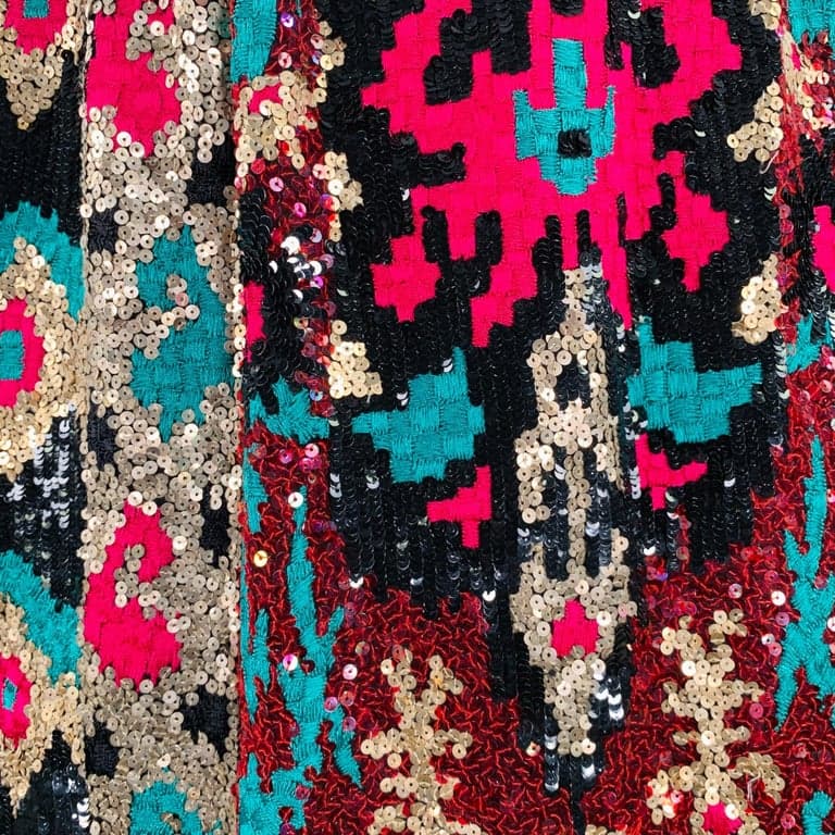 Naeem Khan Black Pink Green Sequined Pencil Below Knee Skirt Size 8 - Thumbnail 2