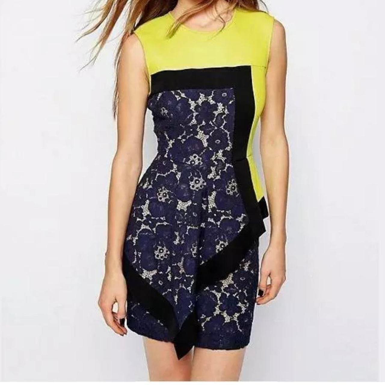 BCBGMaxAzria Colorblock Lace Peplum Dress Size 6 - Image 1