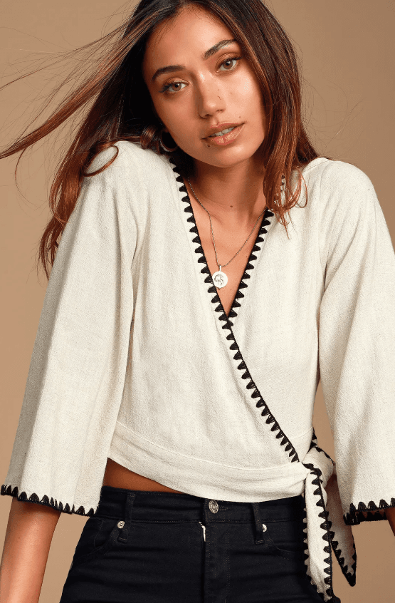 Lulus Allamanda Beige Cropped Wrap Top Size Medium - Medium - Thumbnail 3