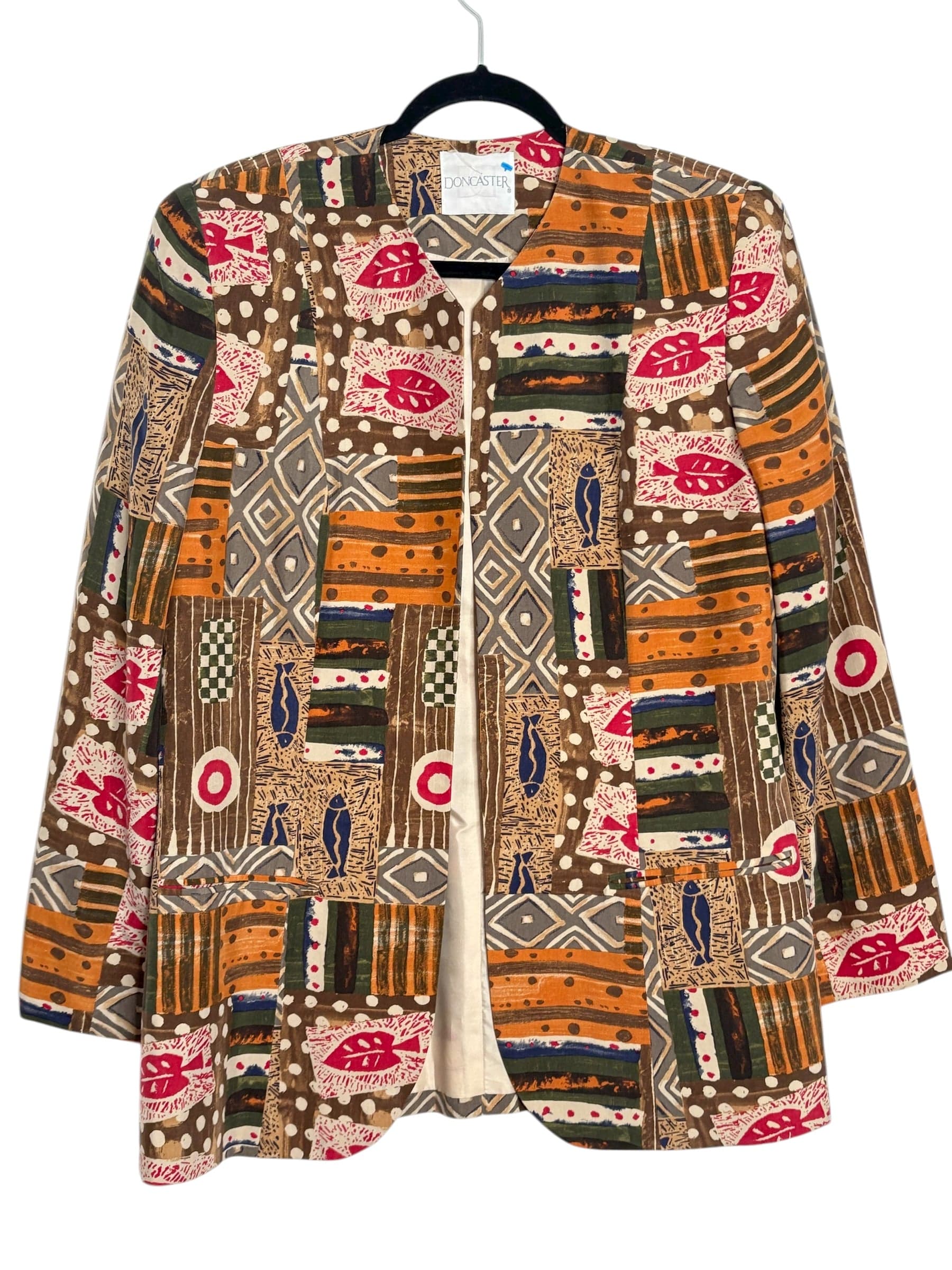 Doncaster Colorful Printed Open Front Jacket Size 12 - Image 1