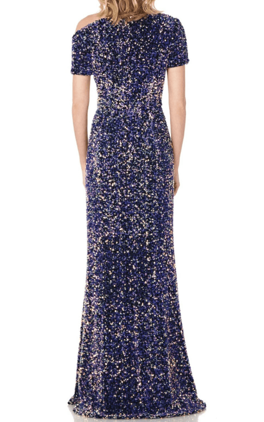 Ray Unger Hutton One-Shoulder Sequin Velvet Evening Gown Size 6 - Thumbnail 2