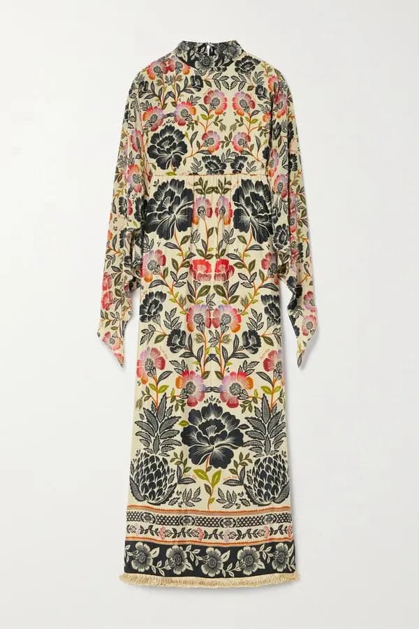 FARM RIO Fringed Floral-Print Crepe Maxi Dress Size Large - Image 1