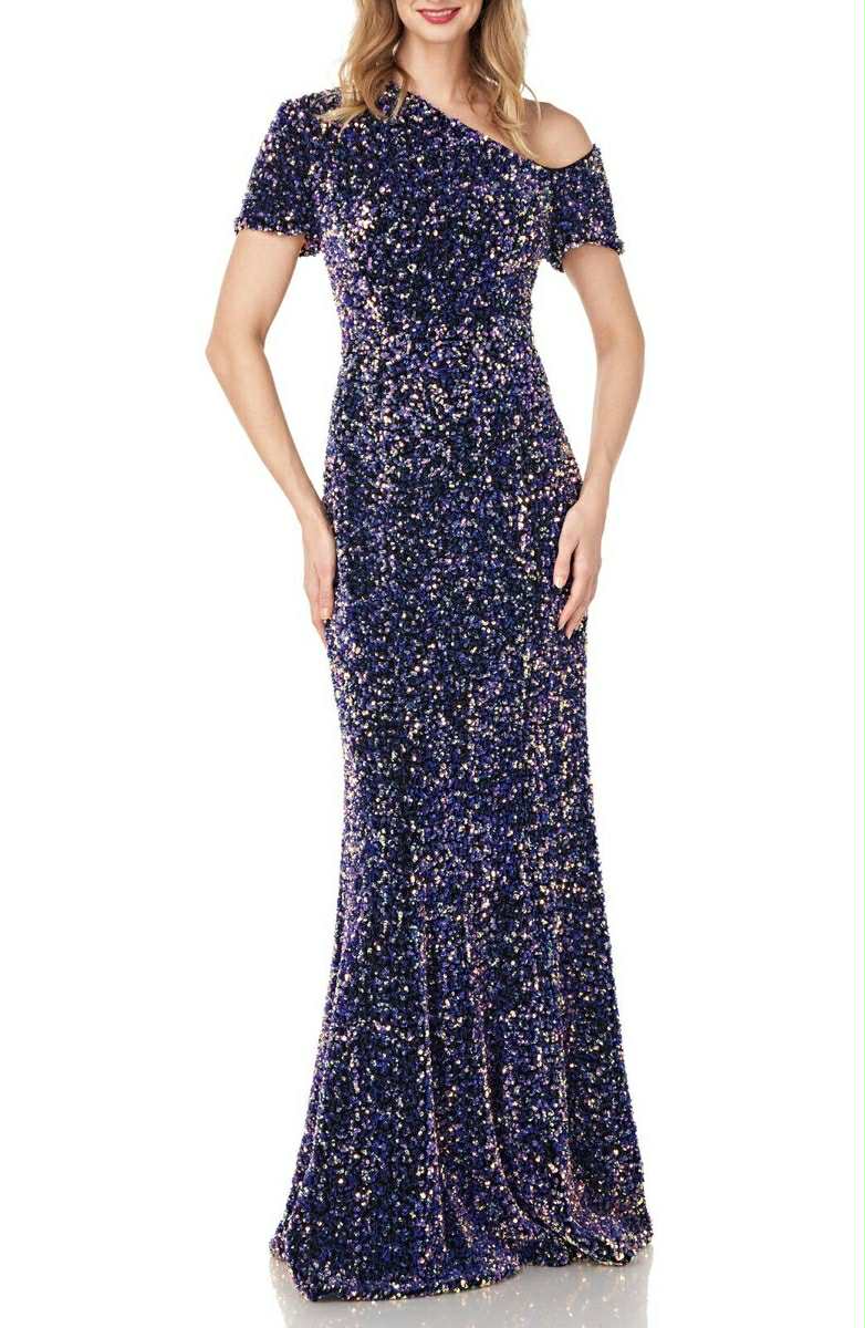 Ray Unger Hutton One-Shoulder Sequin Velvet Evening Gown Size 6 - Image 1