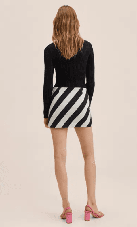 Mango Striped Black White Mini Skirt Size Large - Large - Thumbnail 2