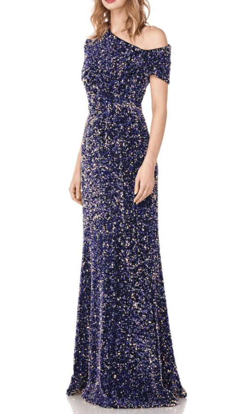 Ray Unger Hutton One-Shoulder Sequin Velvet Evening Gown Size 6 - Thumbnail 3