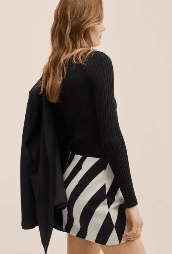 Mango Striped Black White Mini Skirt Size Large - Large - Thumbnail 4