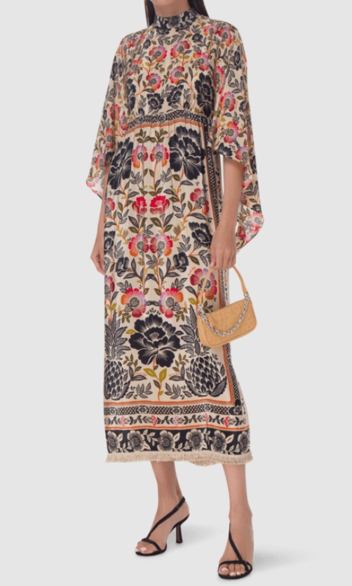 FARM RIO Fringed Floral-Print Crepe Maxi Dress Size Large - Thumbnail 3