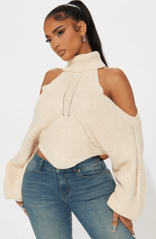 Karasi Cold Shoulder Sweater Oatmeal Size Medium - Medium - Image 1