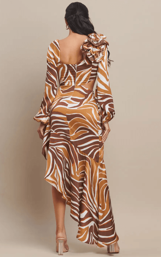 The Sang Long Sleeve Diagonal Ruffle Maxi Dress Size Medium - Medium - Thumbnail 3