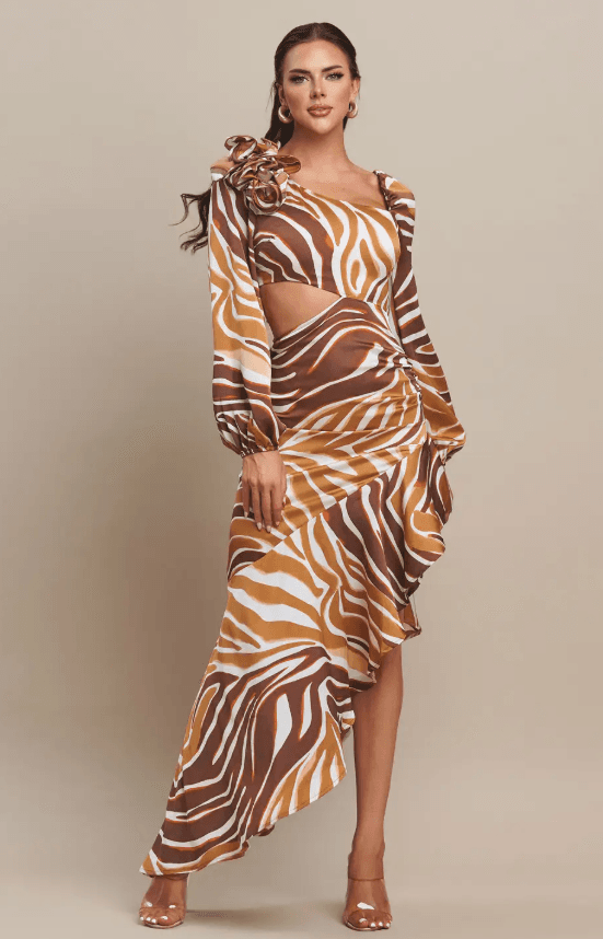 The Sang Long Sleeve Diagonal Ruffle Maxi Dress Size Medium - Medium - Image 1