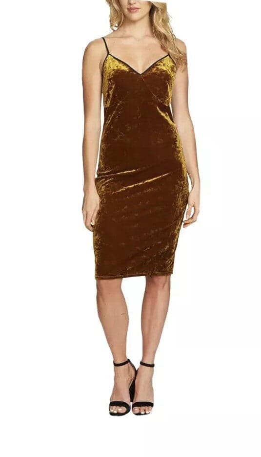 1. State Gold Velvet Slip Dress Strap Size Small - Large - Image 1