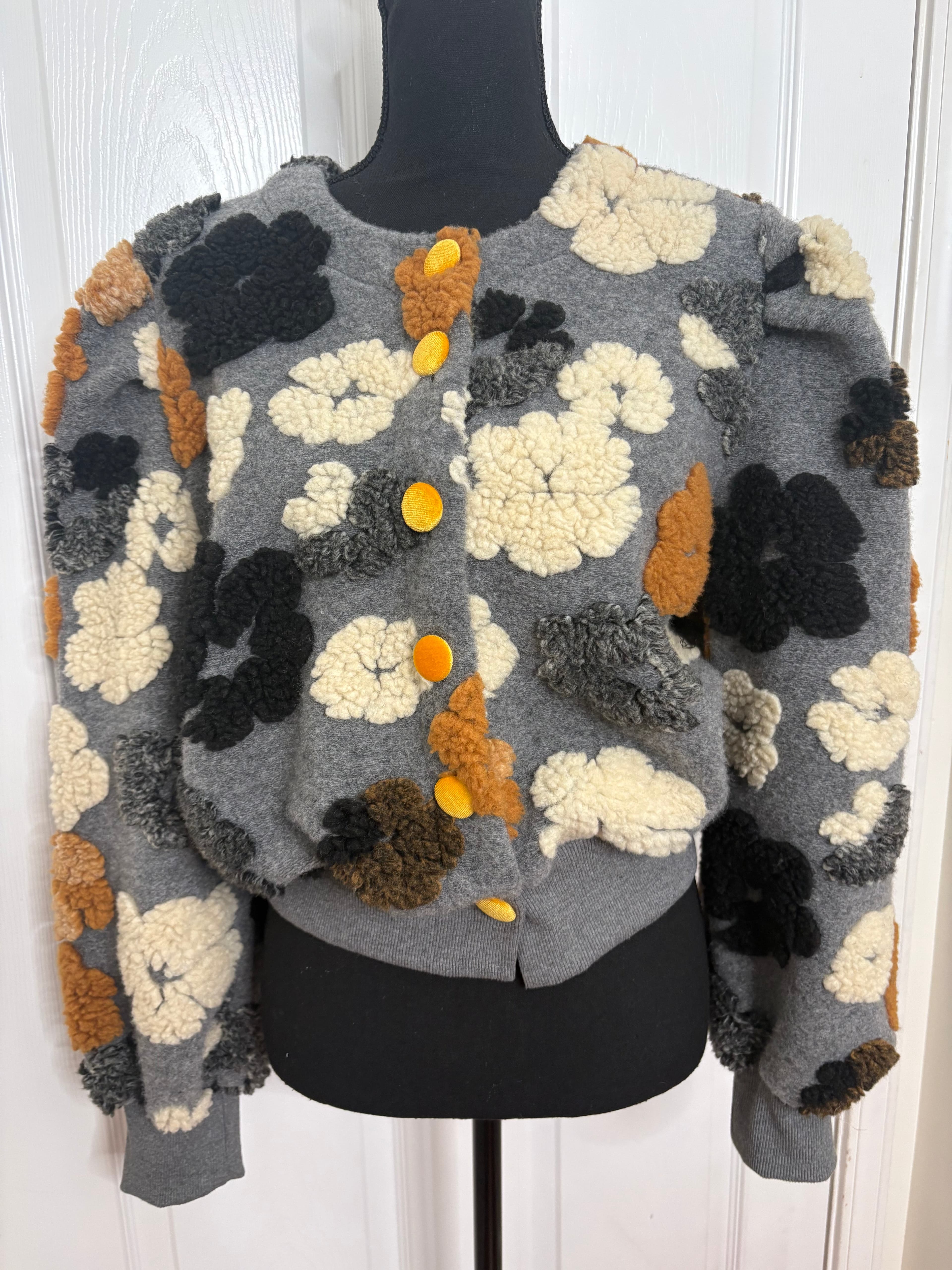 Floral Cropped 3-D Bomber Jacket Size Medium - Image 1