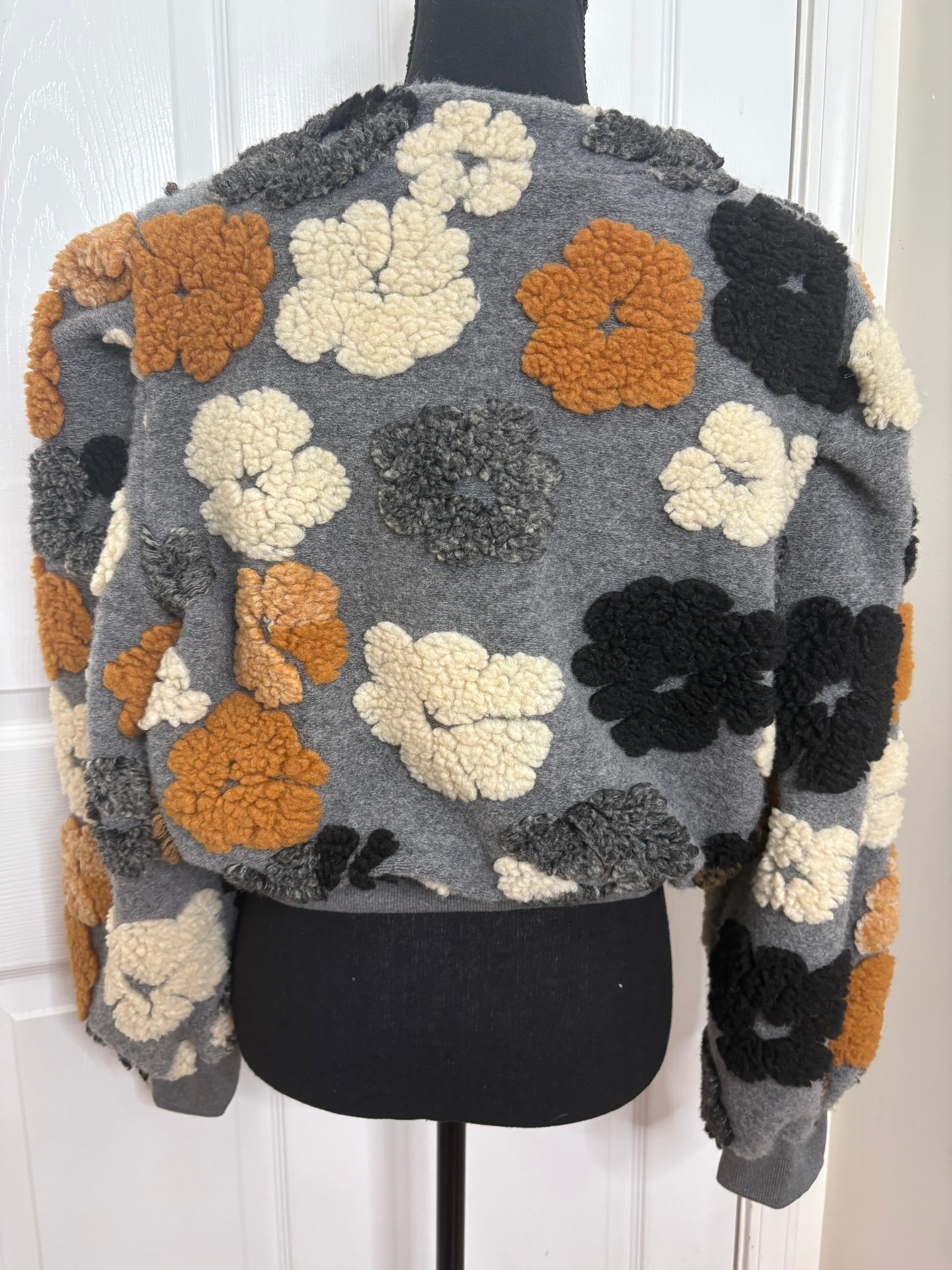 Floral Cropped 3-D Bomber Jacket Size Medium - Thumbnail 2