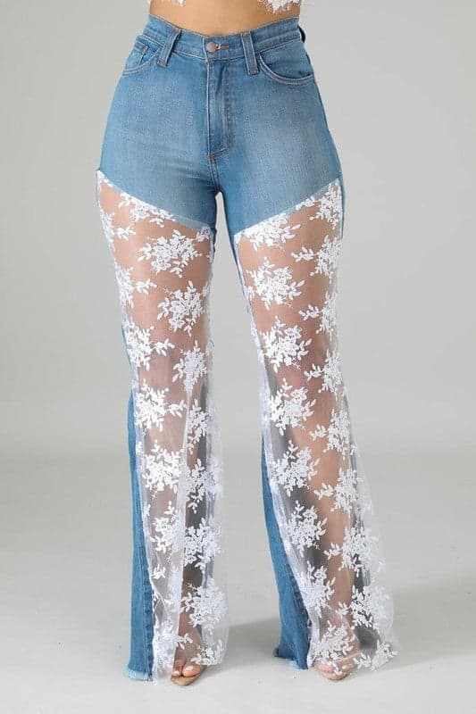 Lace Bell Bottom Jean - blue / 5 - Image 1