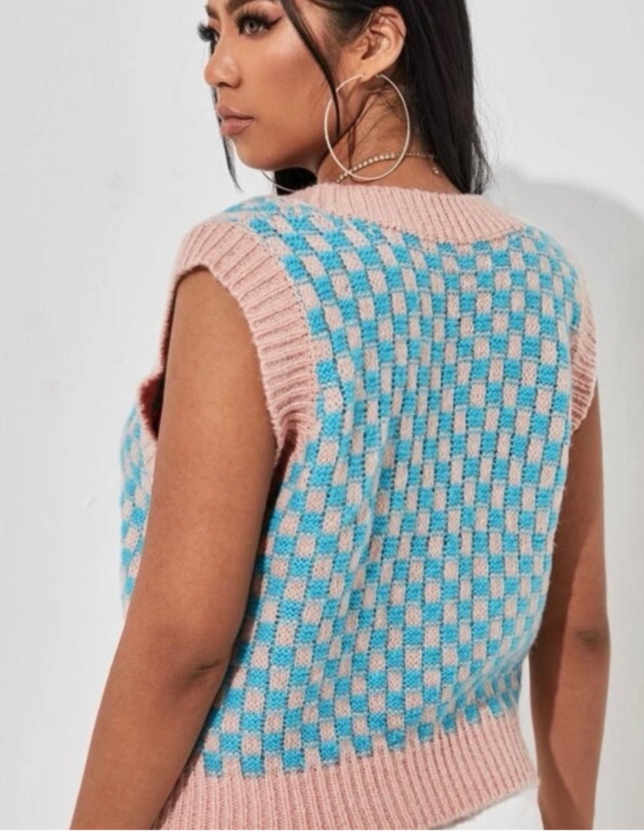 Zara Pink Blue Sleeveless Sweater Size Medium - Thumbnail 2