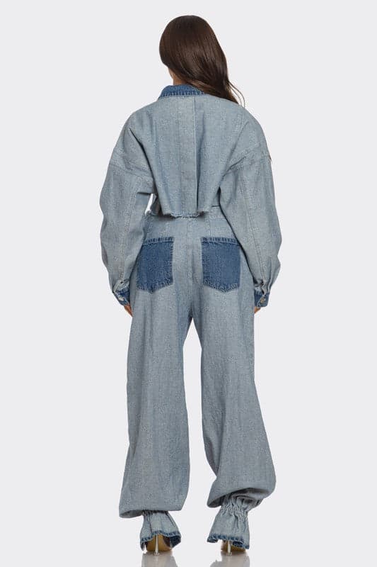 Cropped Contrast Denim Set - DENIM / S - Thumbnail 5