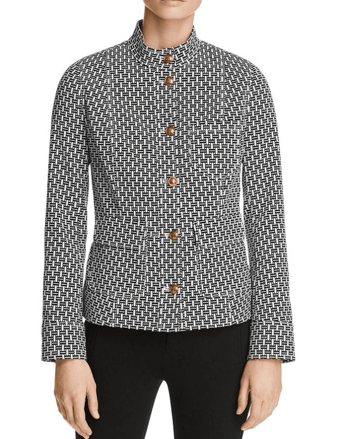 Tory Burch Cameron Jacket Crosshatch Print Ivory/Navy Size 10 - Image 1