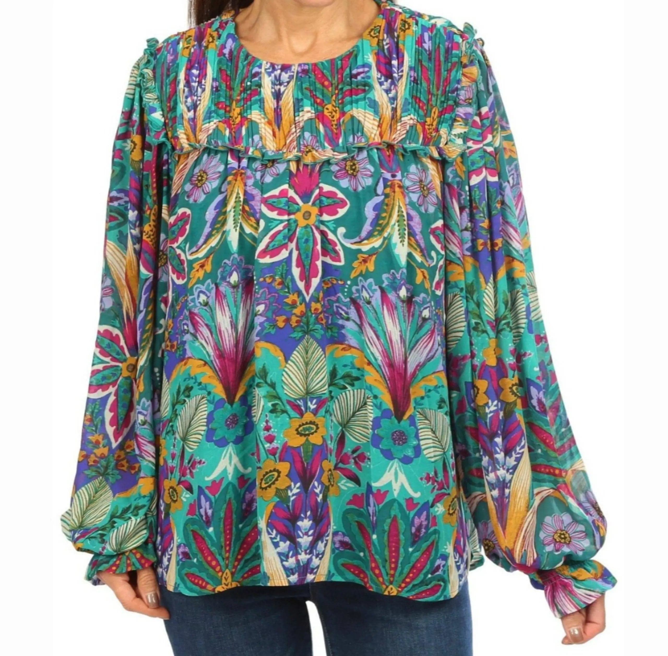Nicole Miller Abbie Chiffon Long Sleeve Top Floral Size XLarge - Image 1