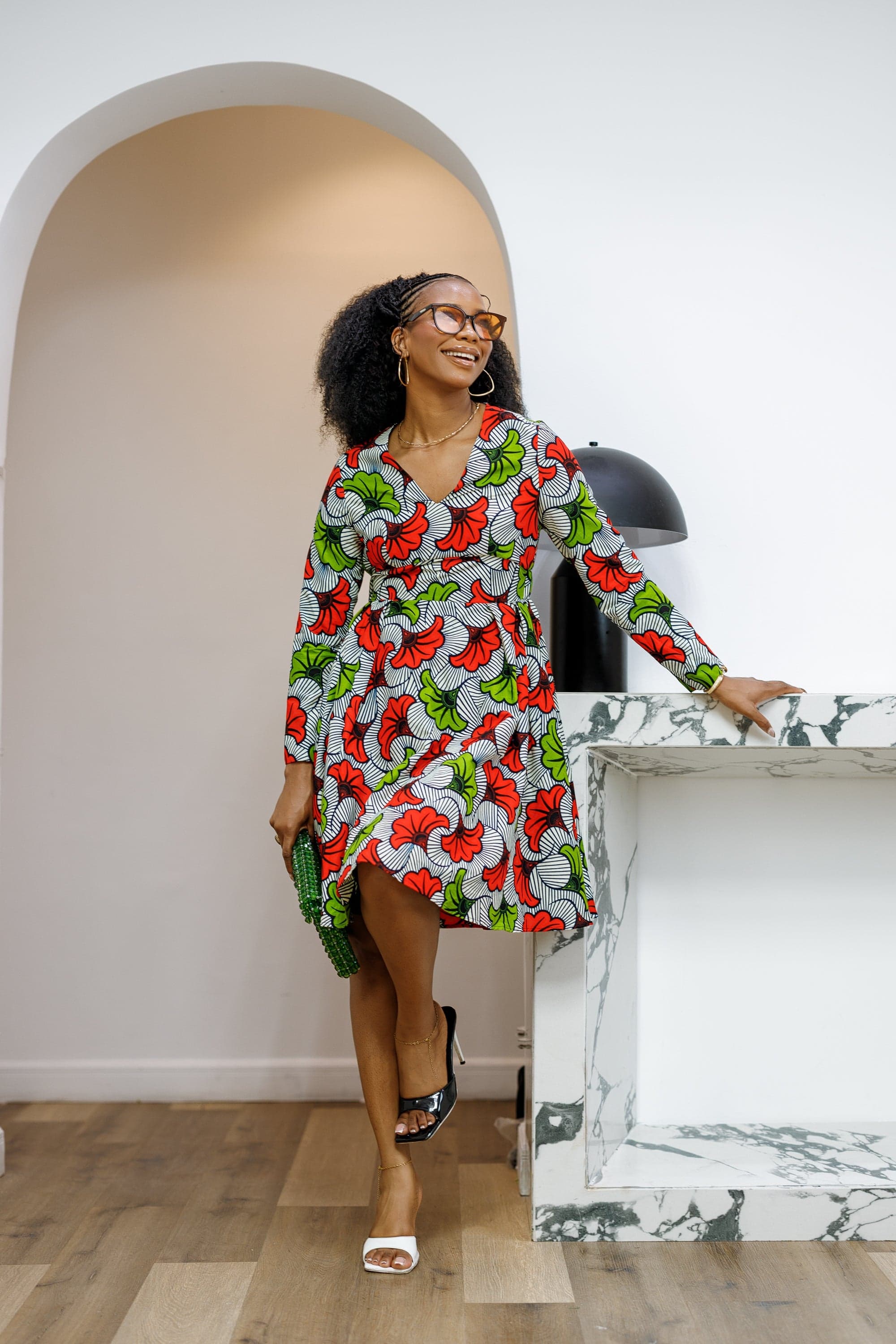 HIJA AFRICAN PRINT LONG SLEEVE MIDI DRESS [MULTICOLOR] - 1X-LARGE - Thumbnail 2