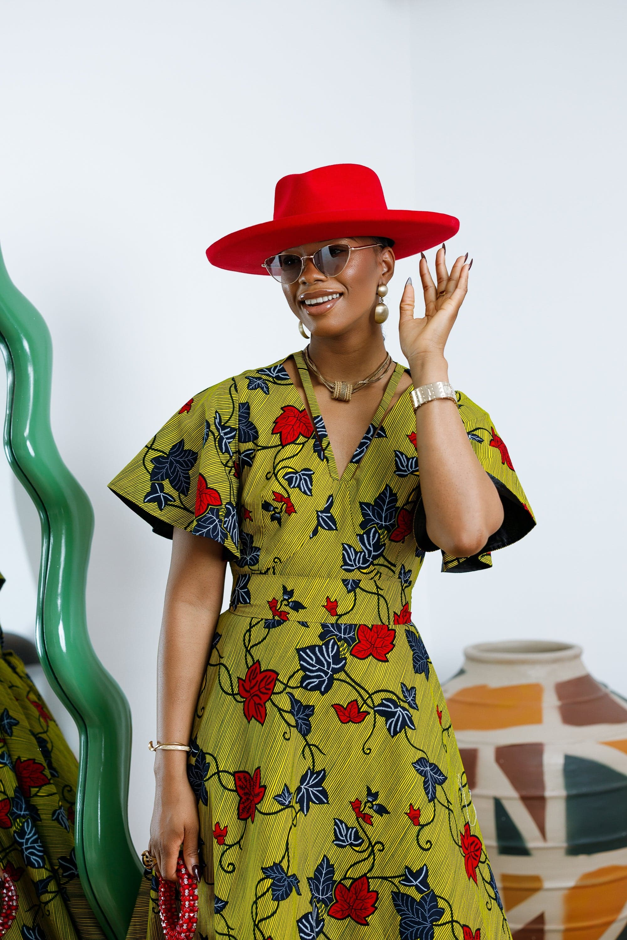 TOSIN AFRICAN PRINT FLUTTER SLEEVE DRESS----FINAL SALE - 3X-LARGE - Thumbnail 2