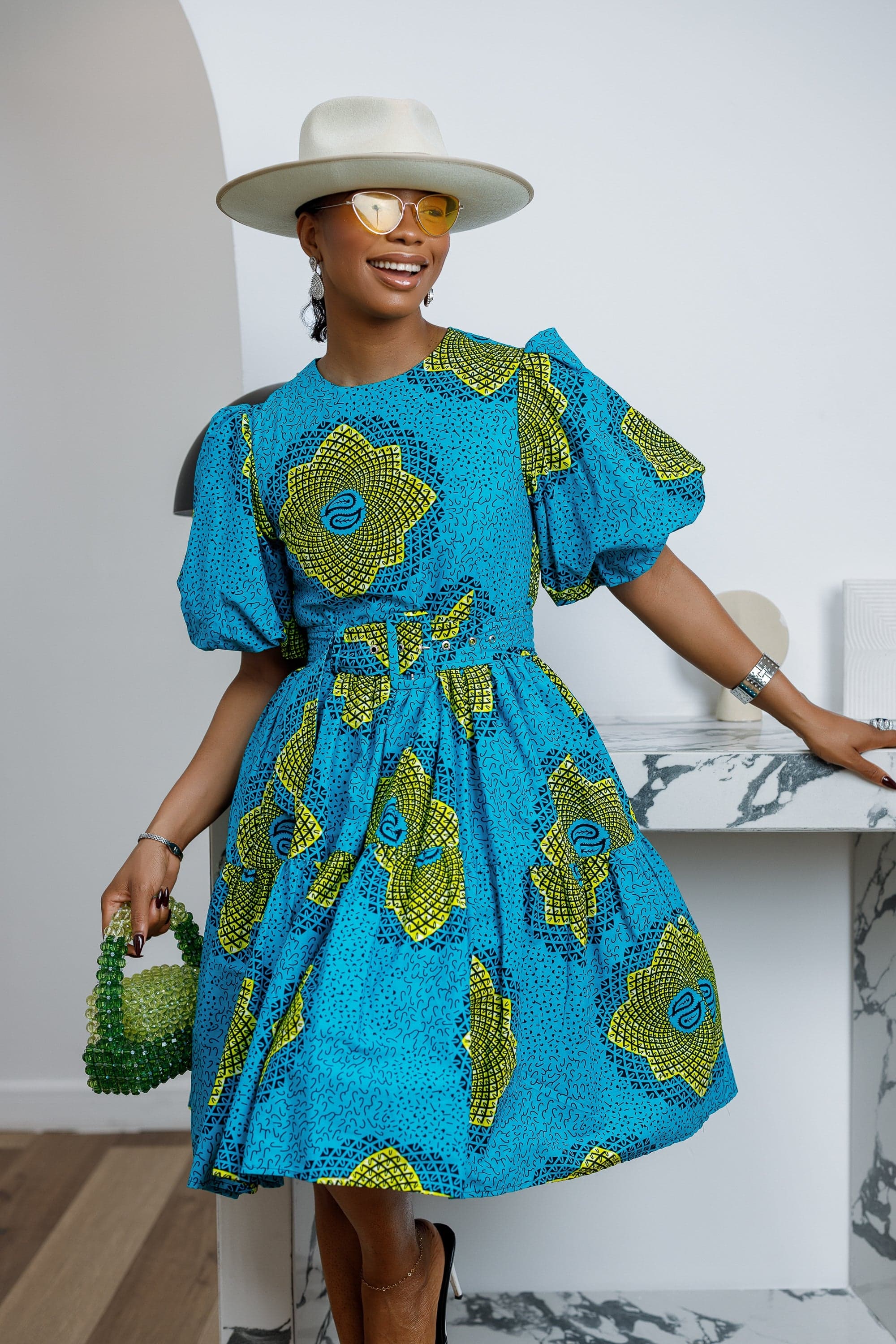 BUNMI AFRICAN PRINT MIDI DRESS [TEAL BLUE] - 1X-LARGE - Image 1