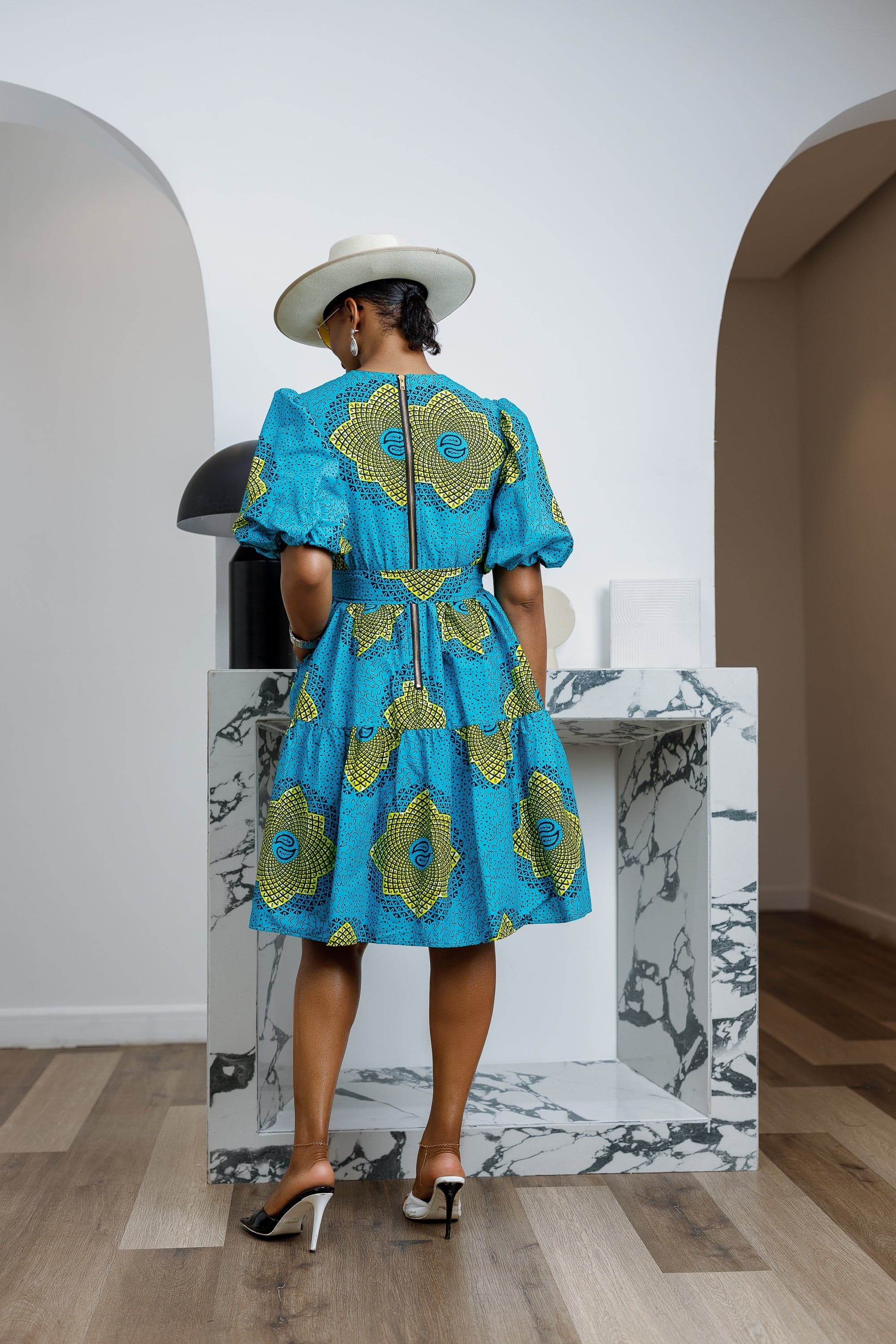 BUNMI AFRICAN PRINT MIDI DRESS [TEAL BLUE] - 1X-LARGE - Thumbnail 4