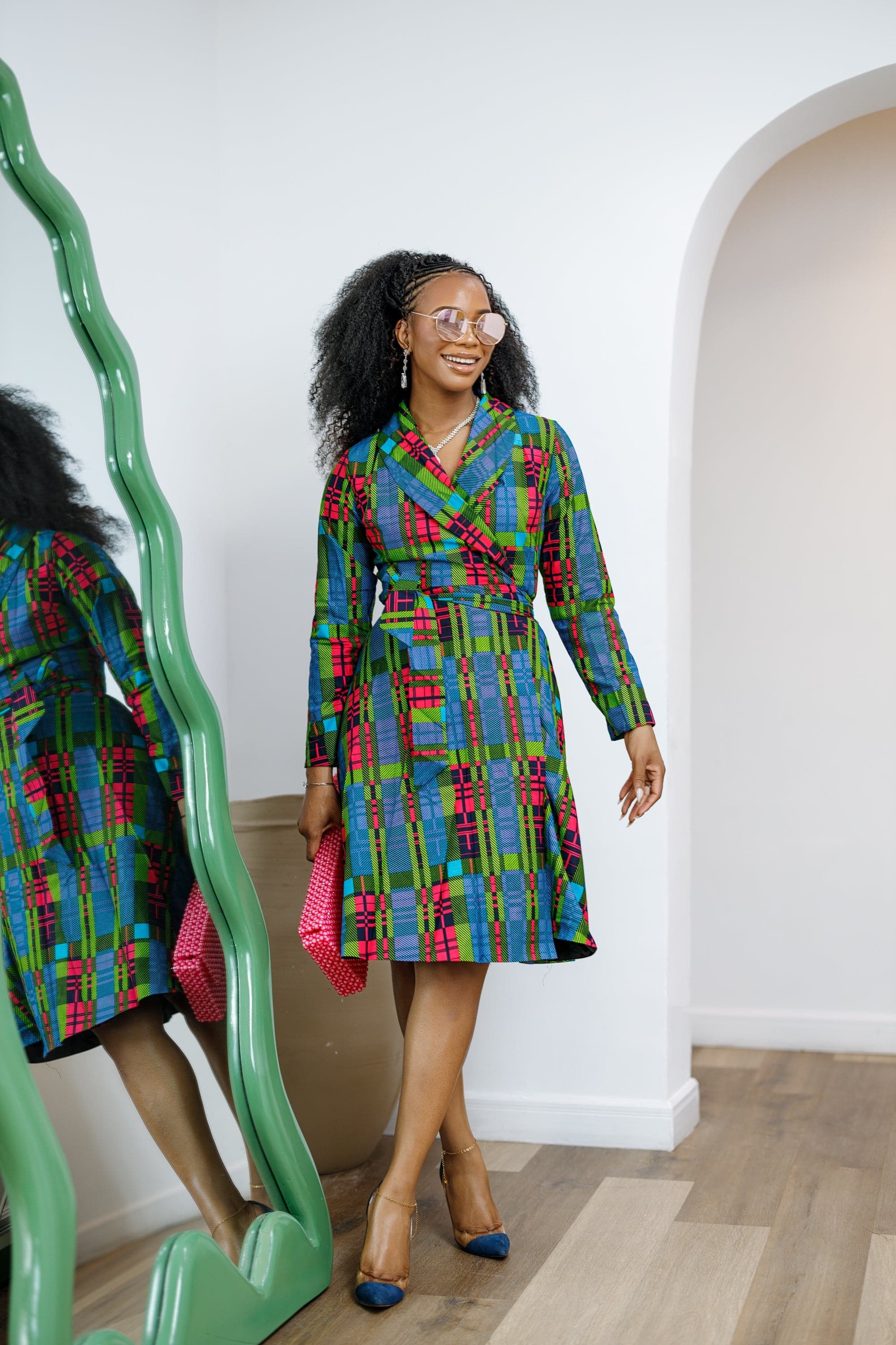 DERA AFRICAN PRINT WRAP MIDI DRESS - LARGE - Thumbnail 3