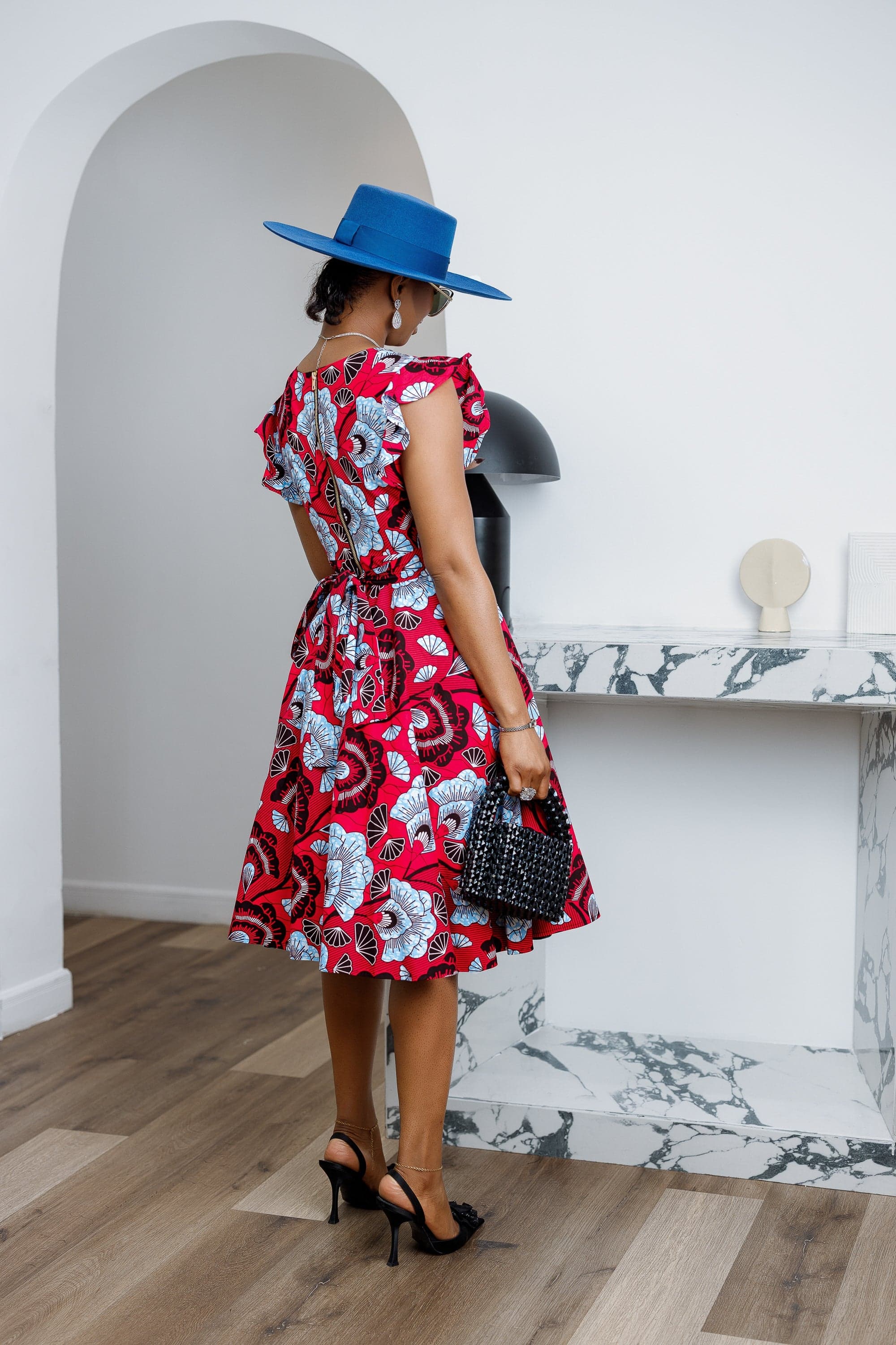 MALIKA AFRICAN PRINT FRILL SLEEVE DRESS [RED] - 2X-LARGE - Thumbnail 4