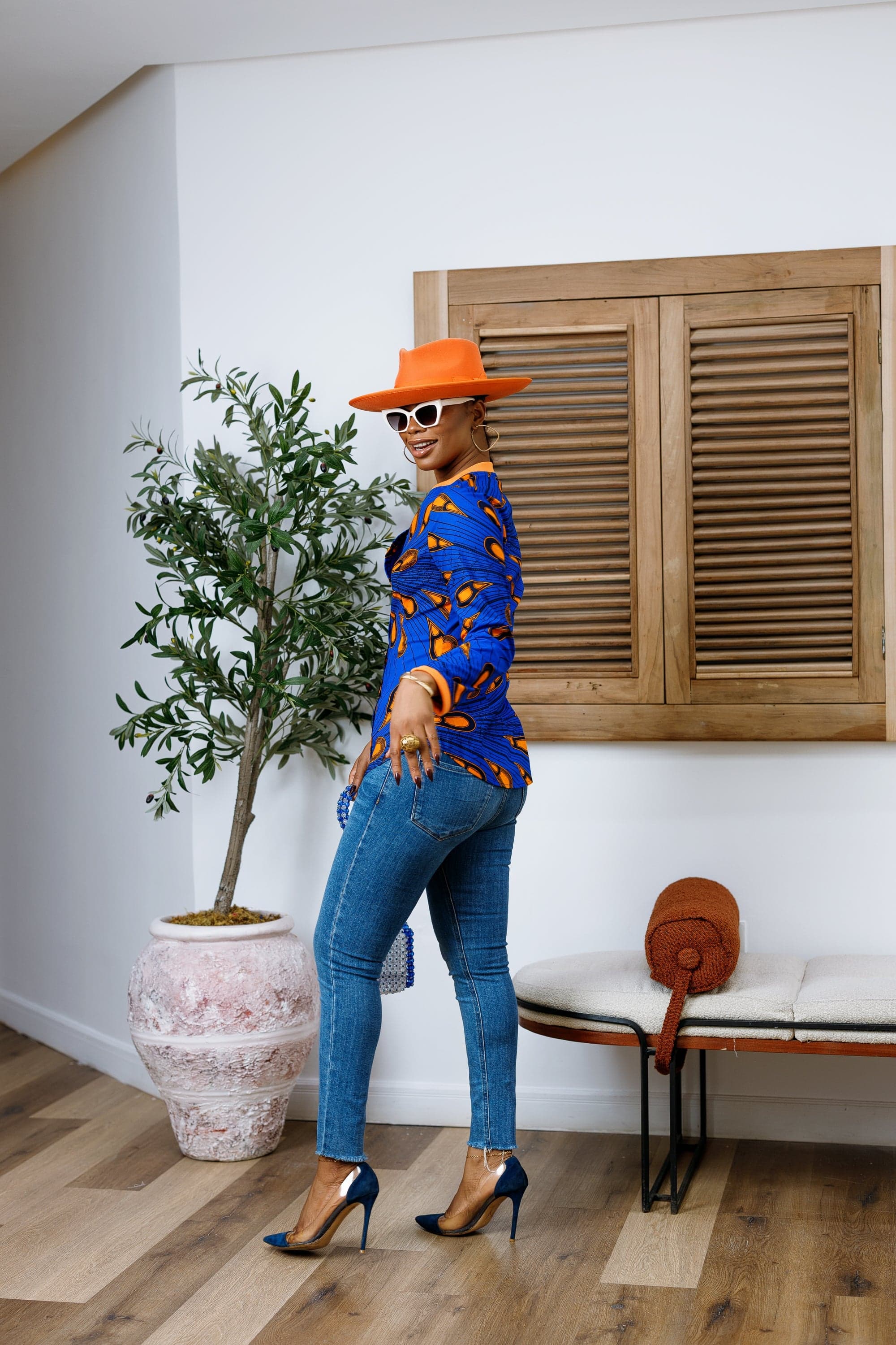 DAMINI AFRICAN PRINT POLO SHIRT [BLUE]----FINAL SALE - 3X-LARGE - Thumbnail 4