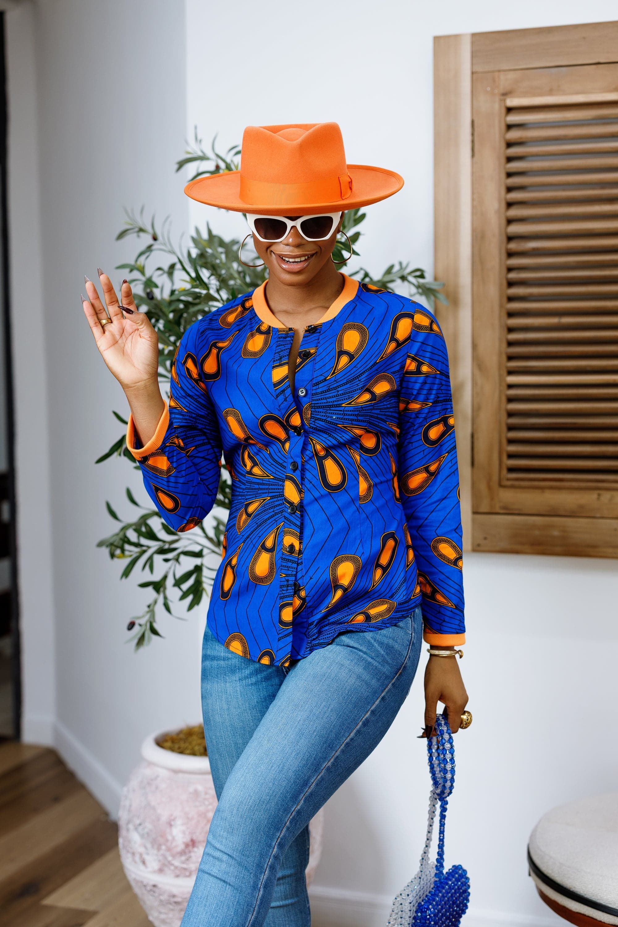 DAMINI AFRICAN PRINT POLO SHIRT [BLUE]----FINAL SALE - 3X-LARGE - Thumbnail 3