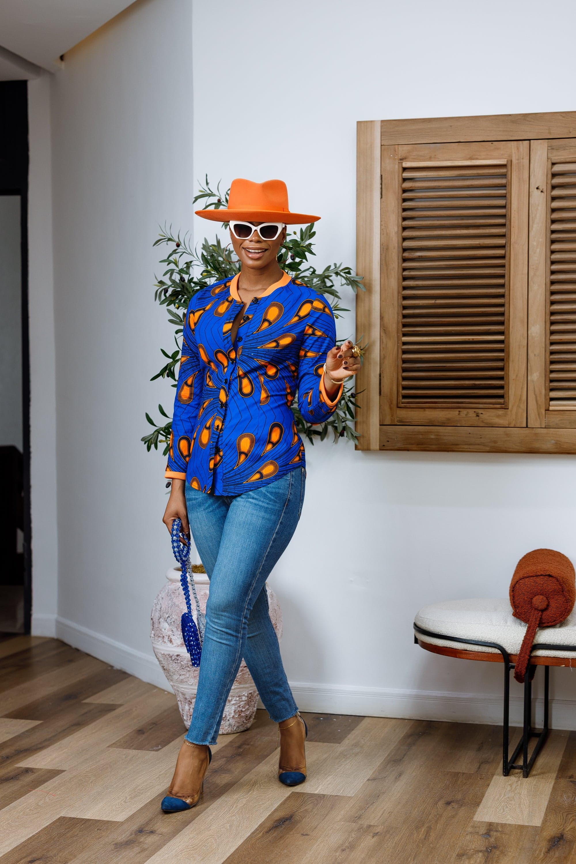 DAMINI AFRICAN PRINT POLO SHIRT [BLUE]----FINAL SALE - 3X-LARGE - Image 1