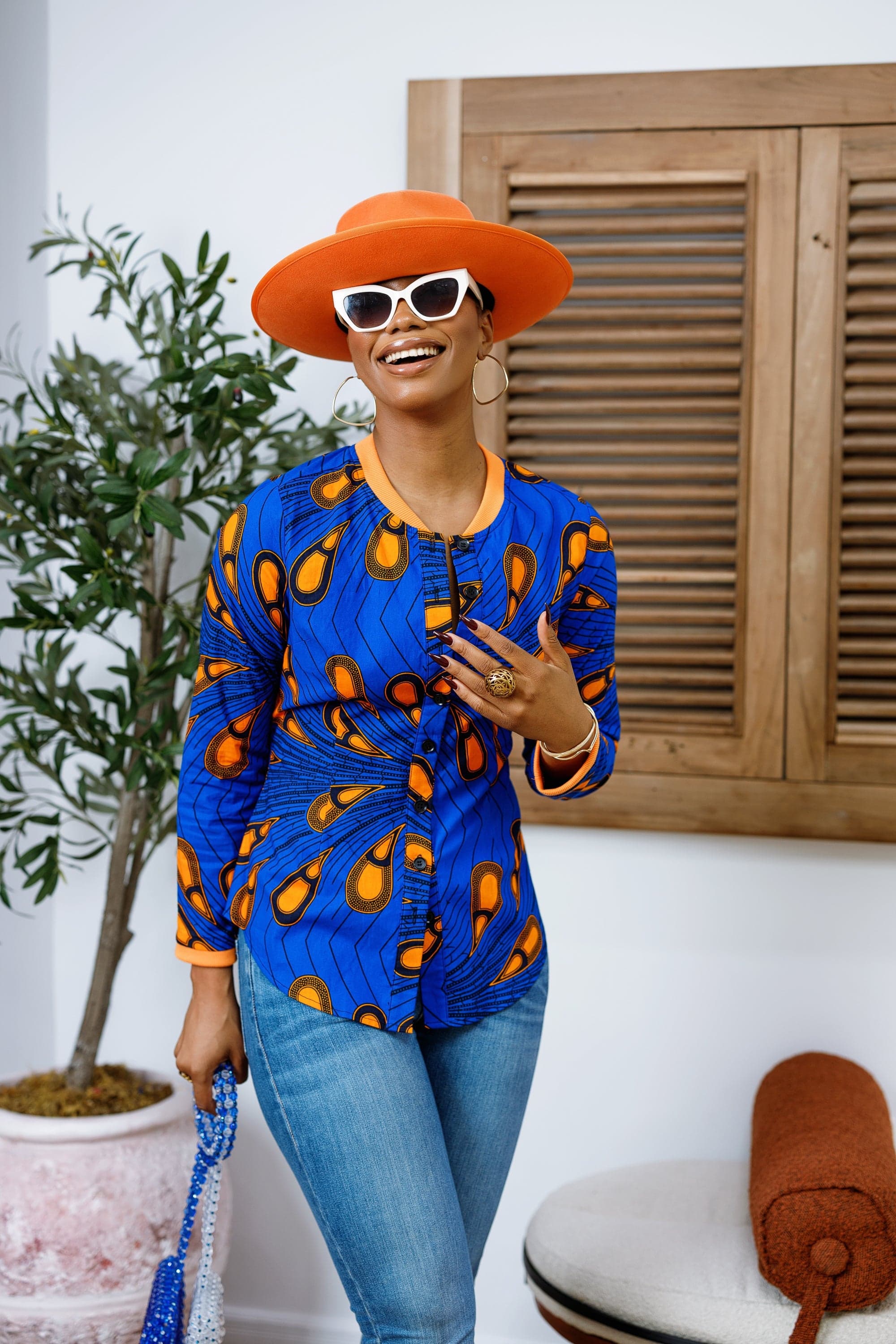 DAMINI AFRICAN PRINT POLO SHIRT [BLUE]----FINAL SALE - 3X-LARGE - Thumbnail 2