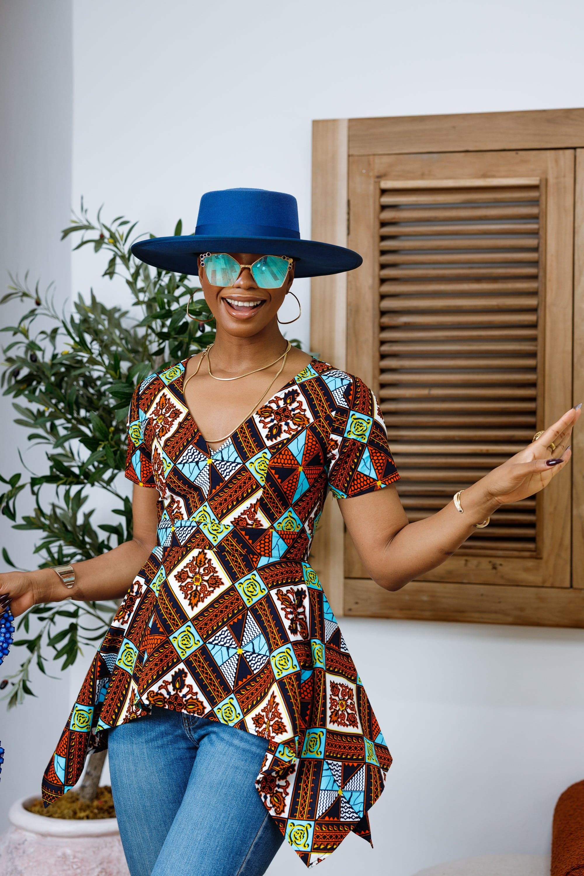 EBUN AFRICAN PRINT ASYMMETRIC PEPLUM TOP - SMALL - Thumbnail 3