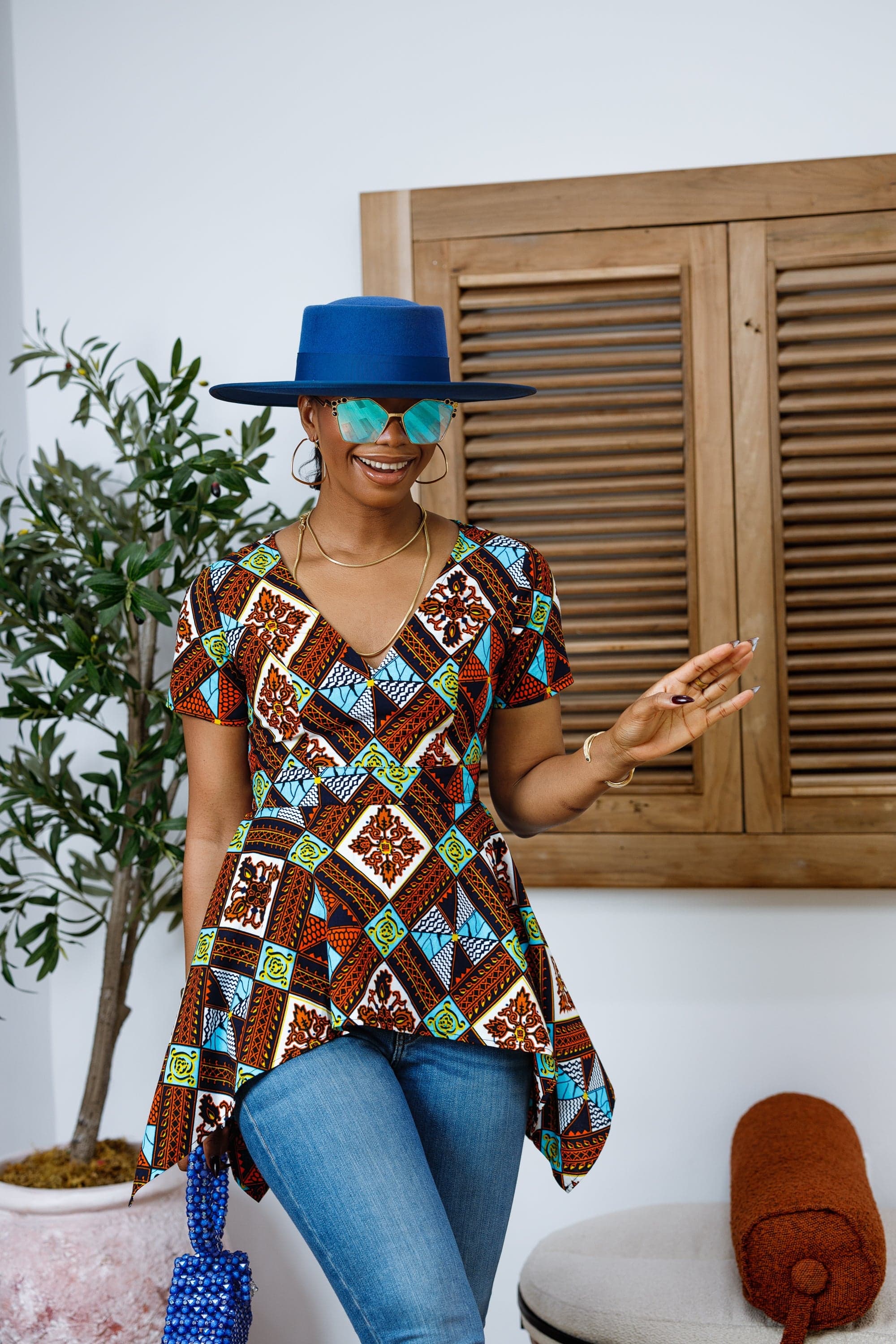 EBUN AFRICAN PRINT ASYMMETRIC PEPLUM TOP - LARGE - Image 1