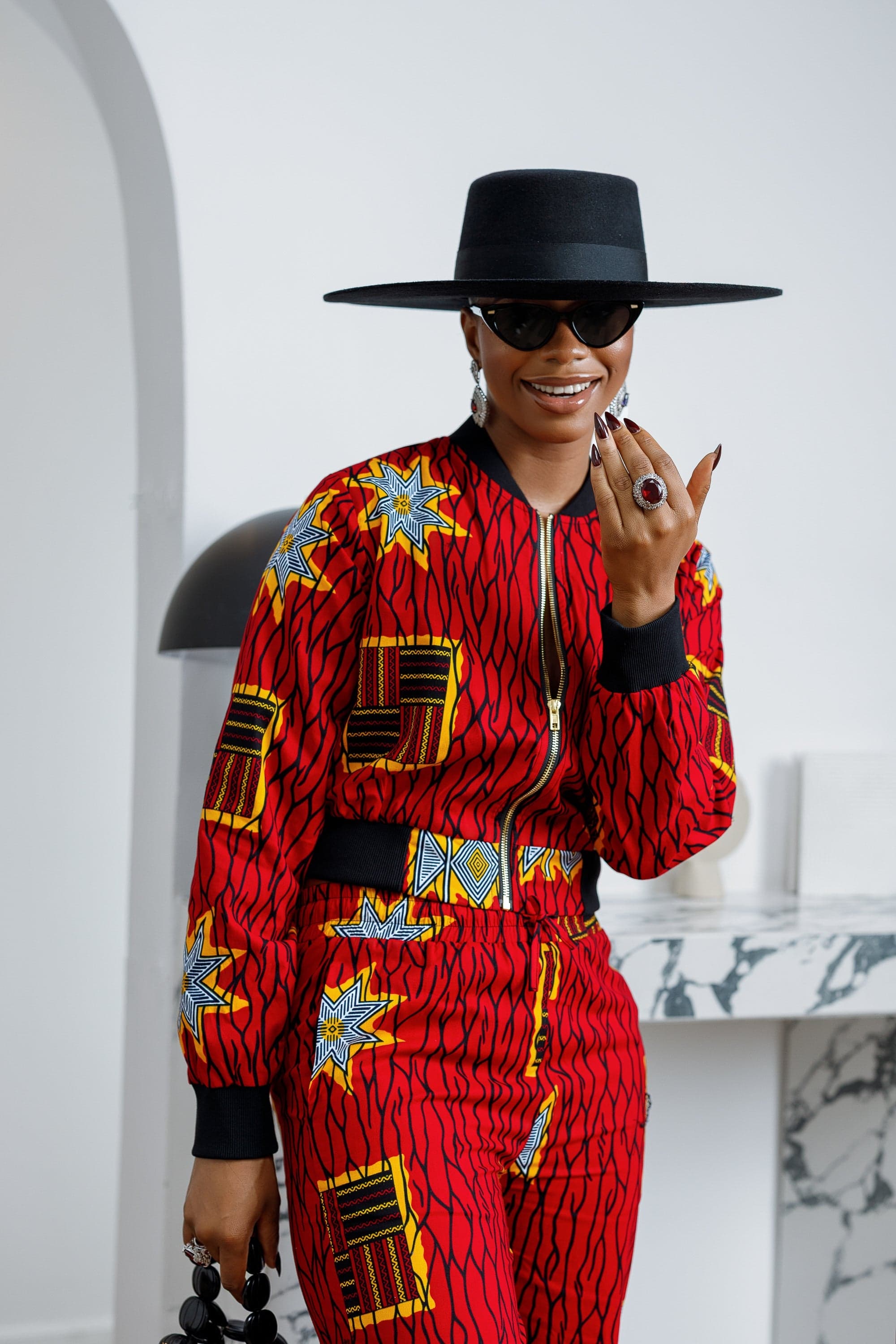 ADA AFRICAN PRINT BOMBER SET [RED] - 3X-LARGE - Thumbnail 2