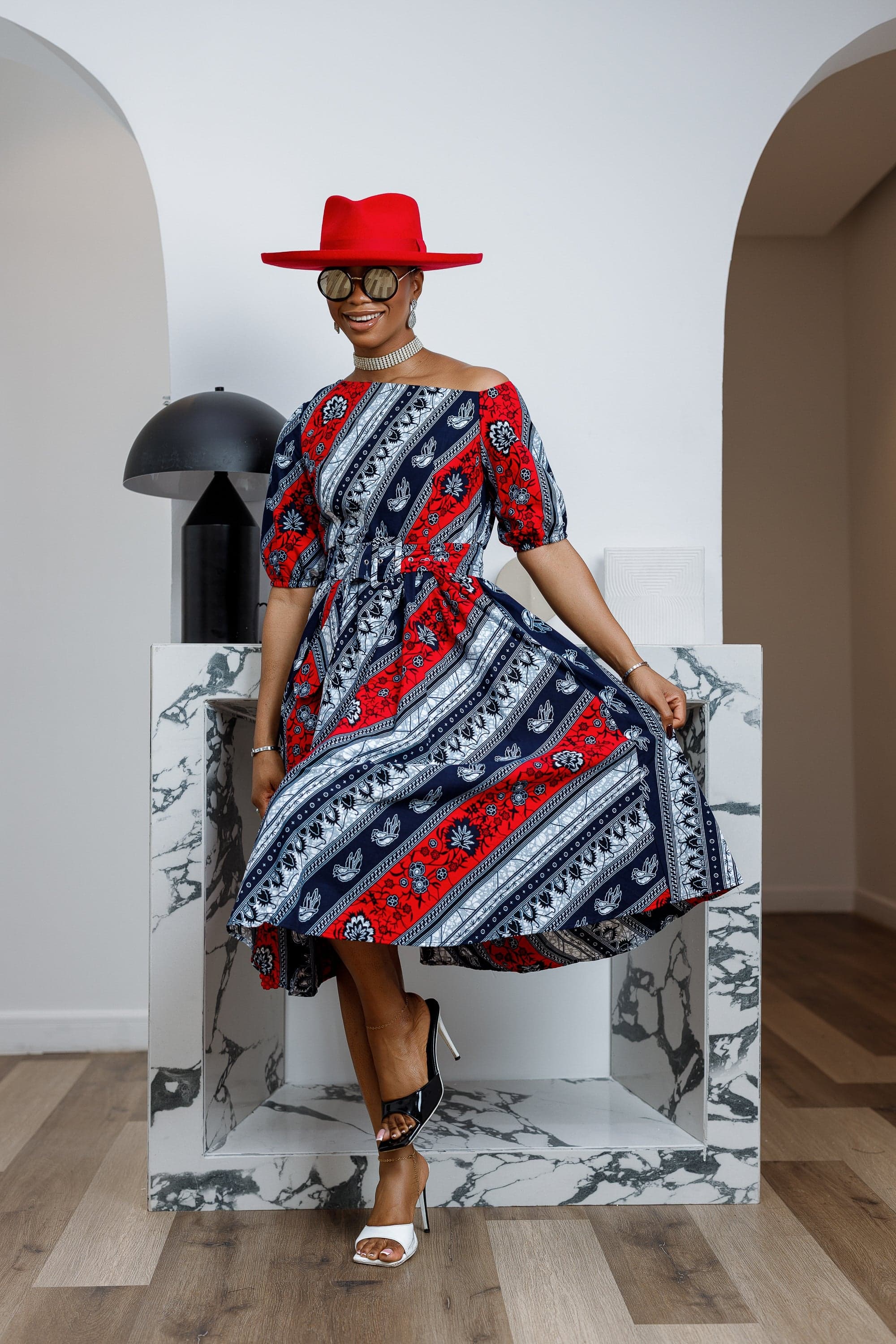 ROLU AFRICAN PRINT OFF SHOULDER DRESS [RED]----FINAL SALE - 2X-LARGE - Image 1
