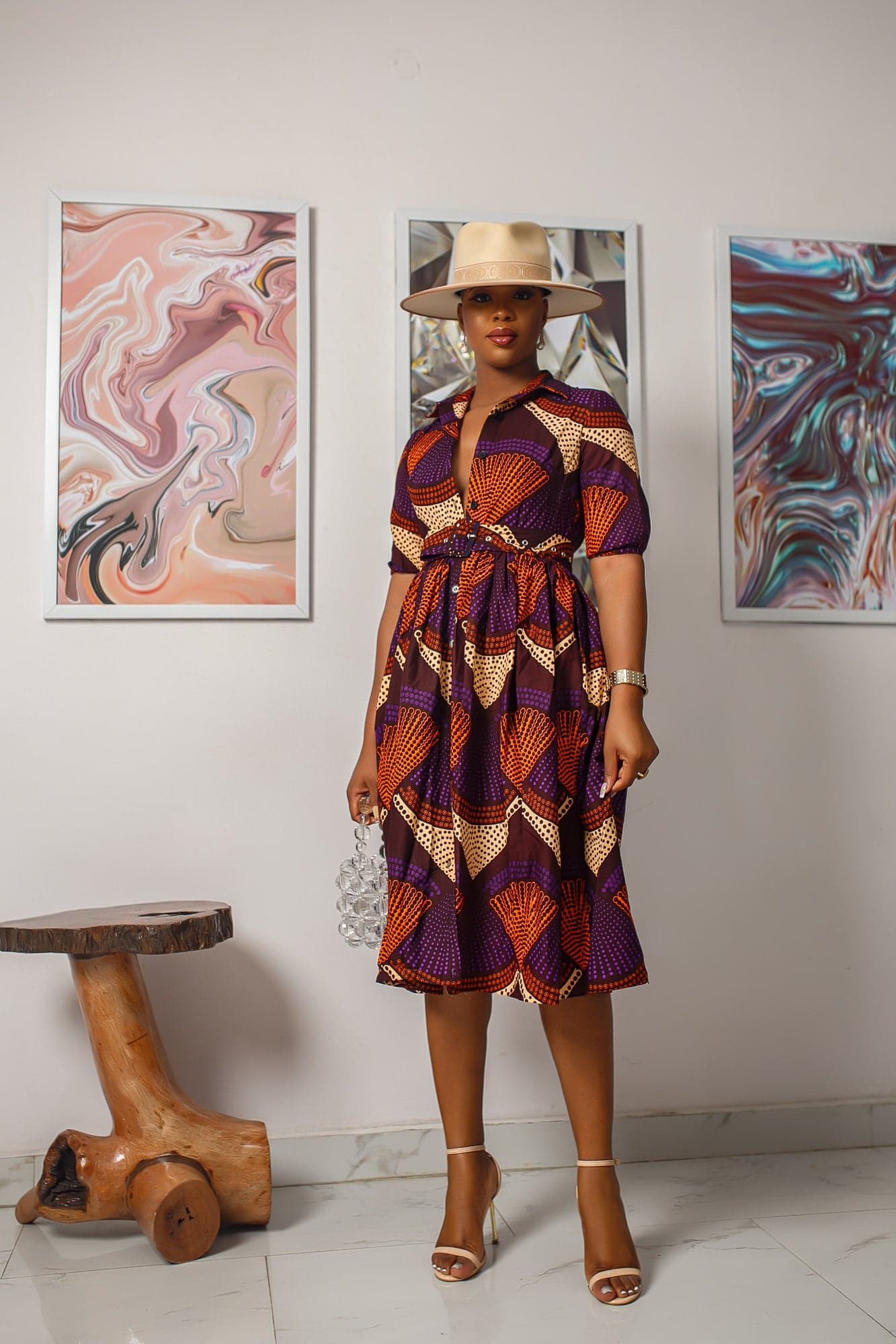 MOREMI AFRICAN PRINT BUTTON DOWN DRESS [PURPLE] - 2X-LARGE - Thumbnail 3