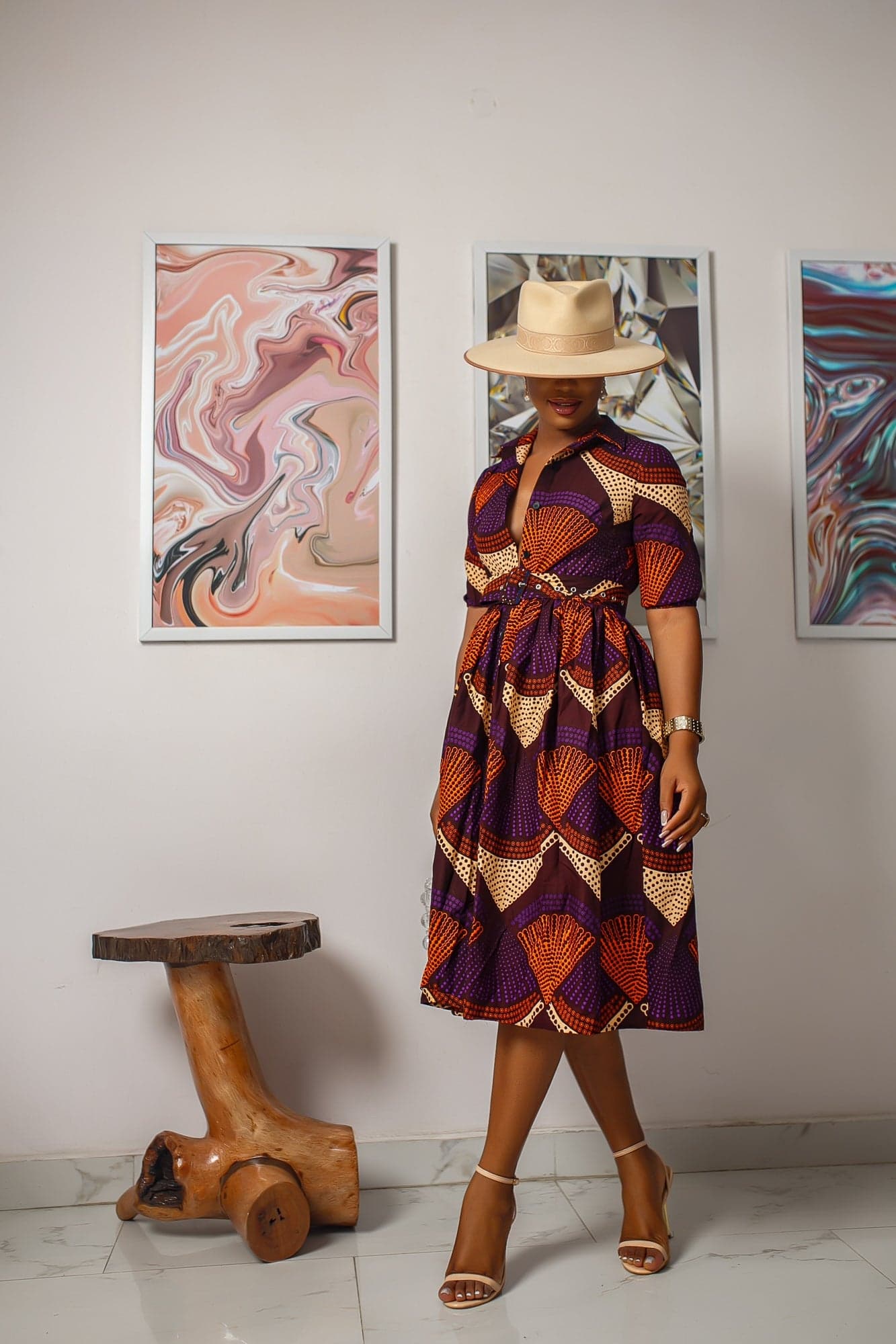 MOREMI AFRICAN PRINT BUTTON DOWN DRESS [PURPLE] - MEDIUM - Image 1