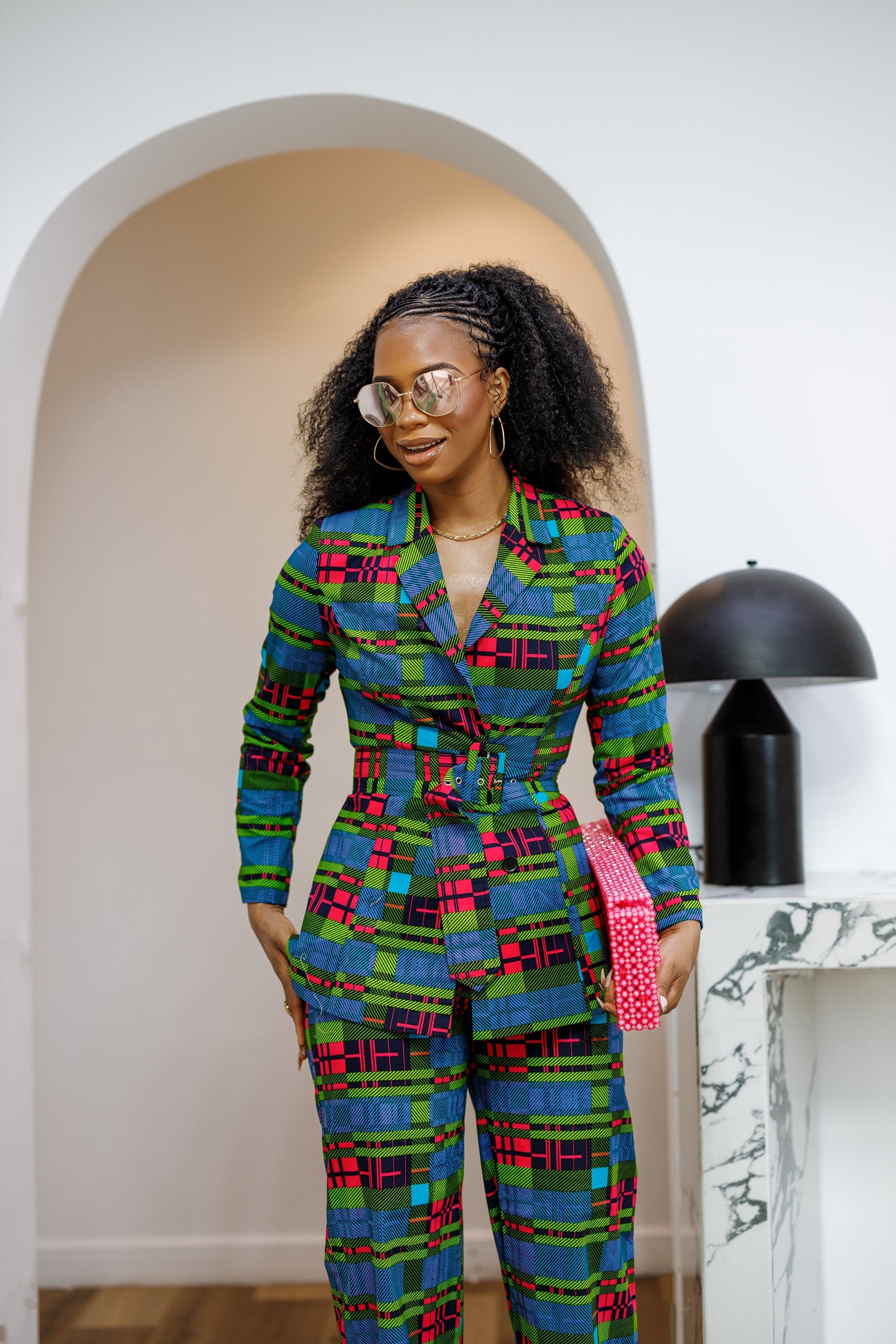 ZYLA AFRICAN PRINT TWO PIECE SUIT SET [CHECK PRINT] - 2X-LARGE - Thumbnail 2