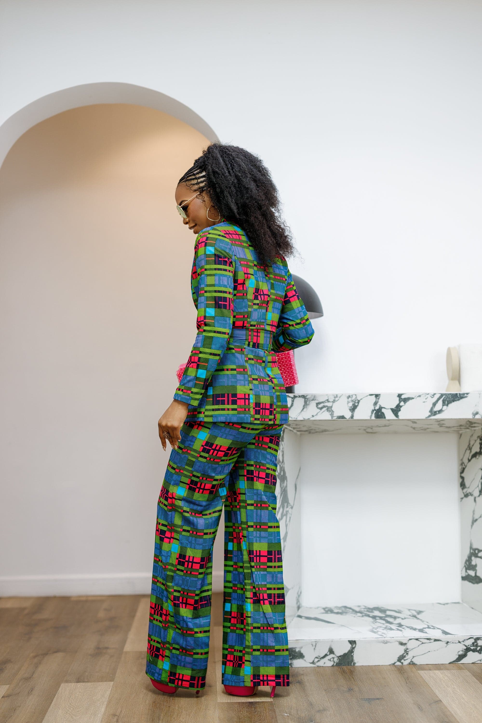 ZYLA AFRICAN PRINT TWO PIECE SUIT SET [CHECK PRINT] - 2X-LARGE - Thumbnail 4
