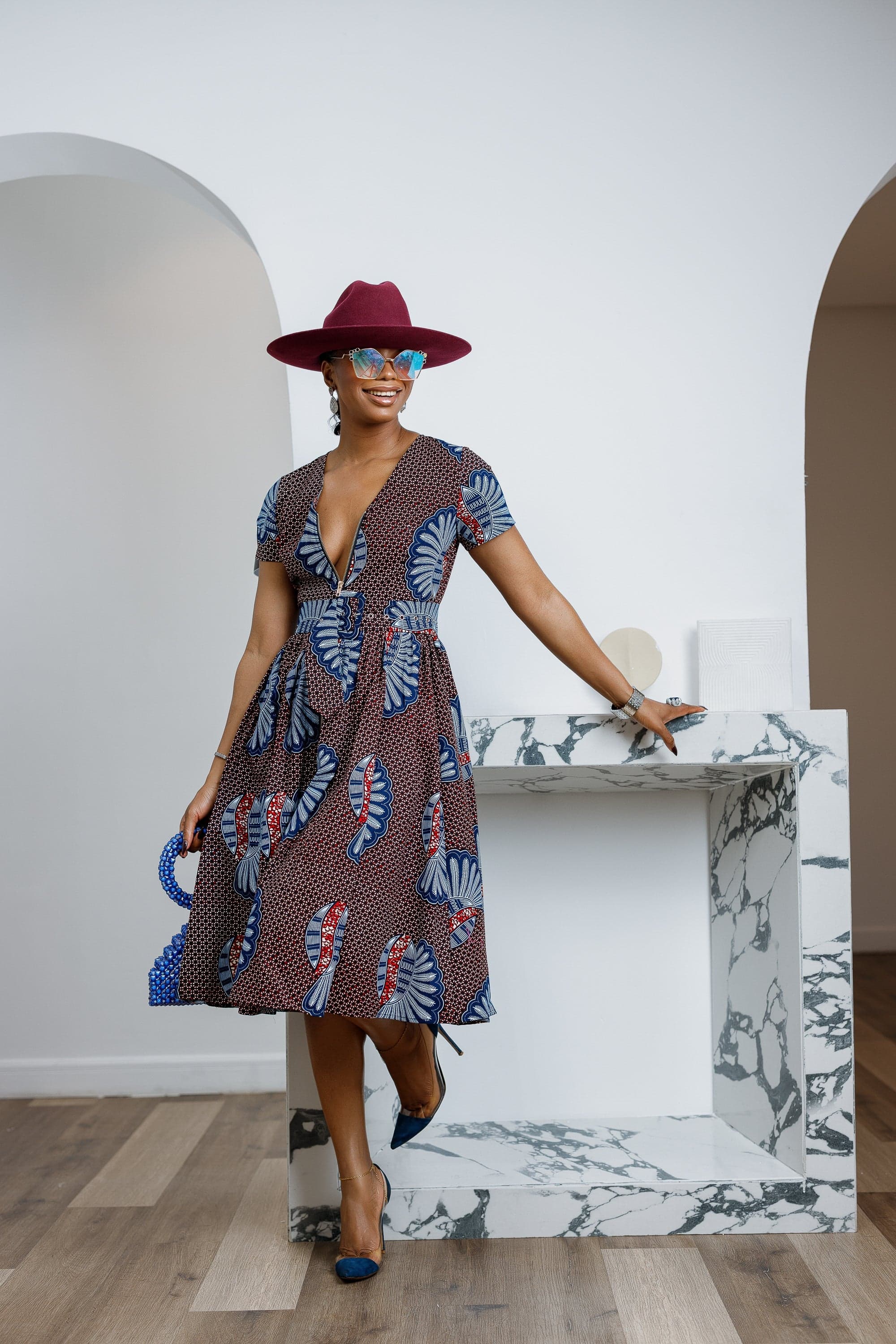 AYI AFRICAN PRINT ZIP MIDI DRESS - LARGE - Thumbnail 3