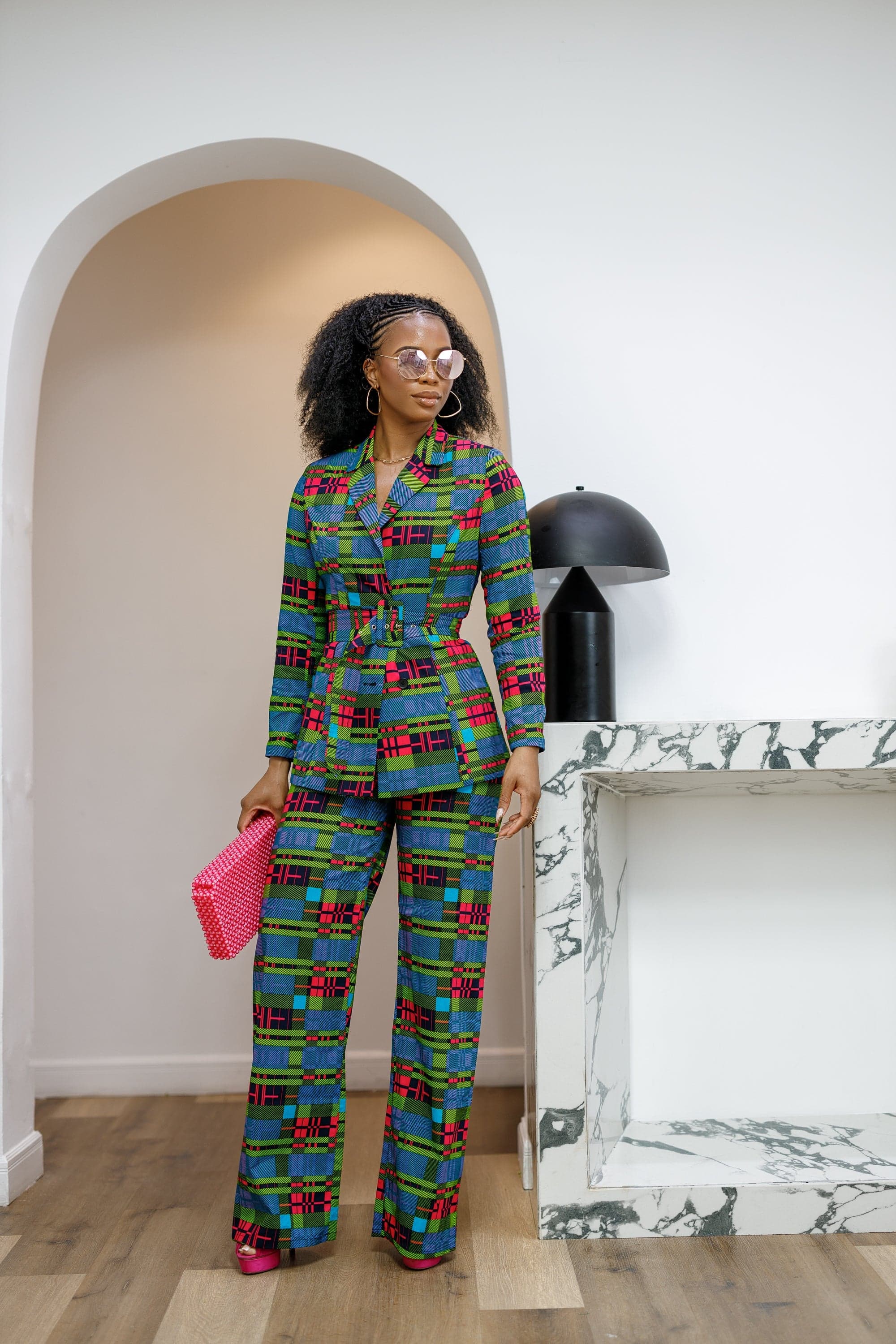 ZYLA AFRICAN PRINT TWO PIECE SUIT SET [CHECK PRINT] - 2X-LARGE - Thumbnail 3