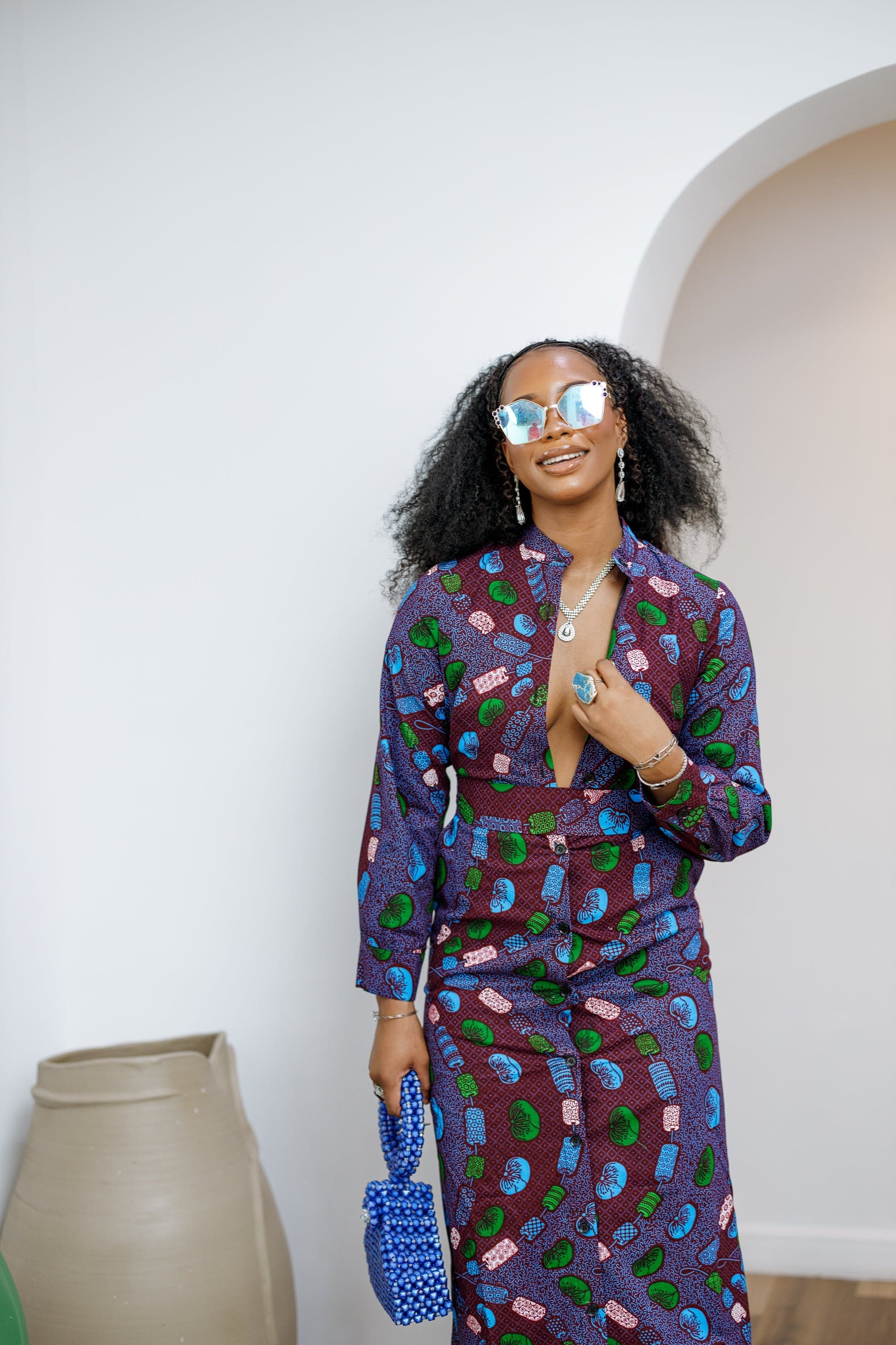 EMILY AFRICAN PRINT BUTTON MAXI DRESS [MULTICOLOR] - SMALL - Thumbnail 2