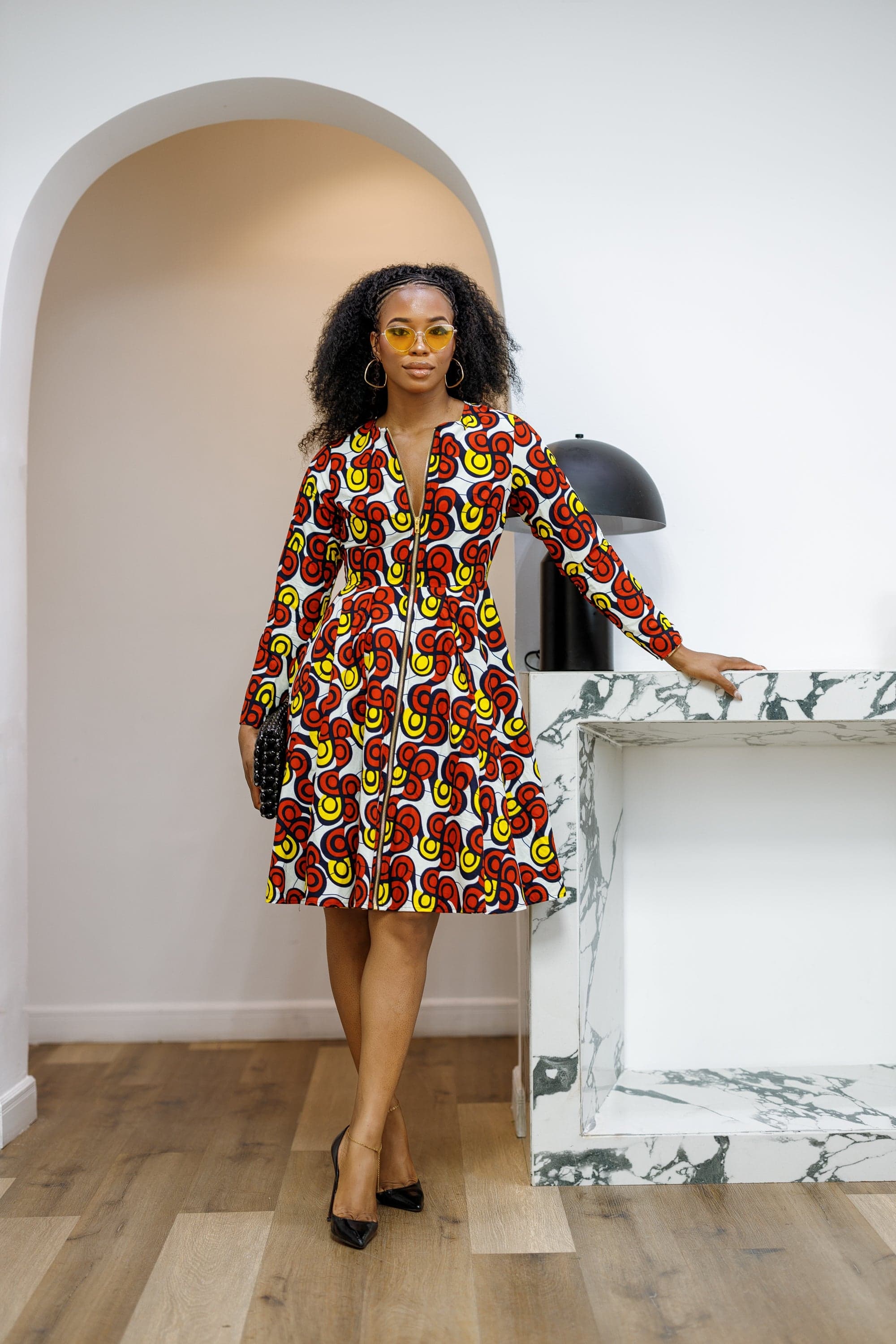 KEITA AFRICAN PRINT ZIP FRONT FLARE DRESS [MULTICOLOR] - 2X-LARGE - Image 1