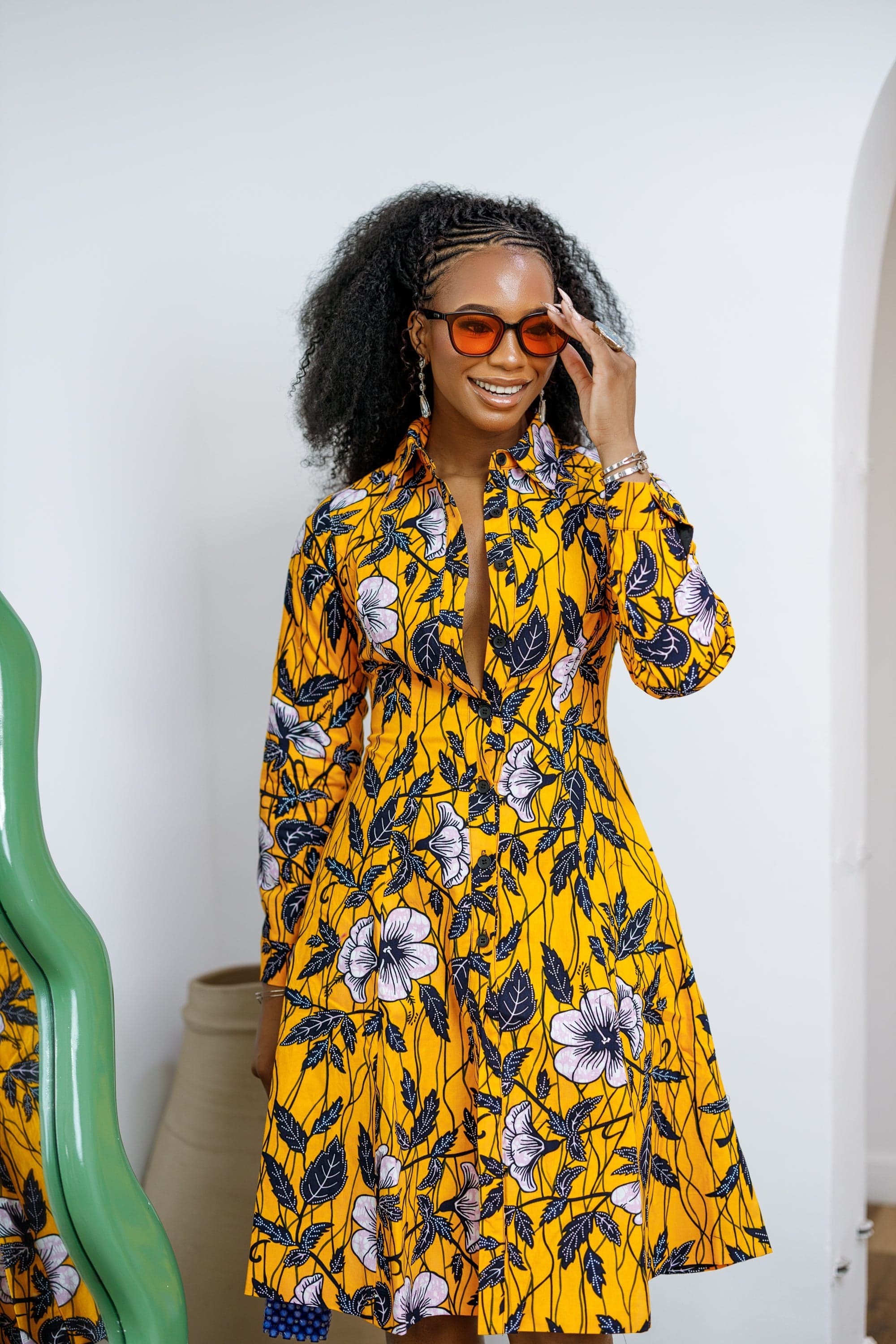 VERA AFRICAN PRINT FLARE SHIRT MIDI DRESS [YELLOW] - 3X-LARGE - Image 1