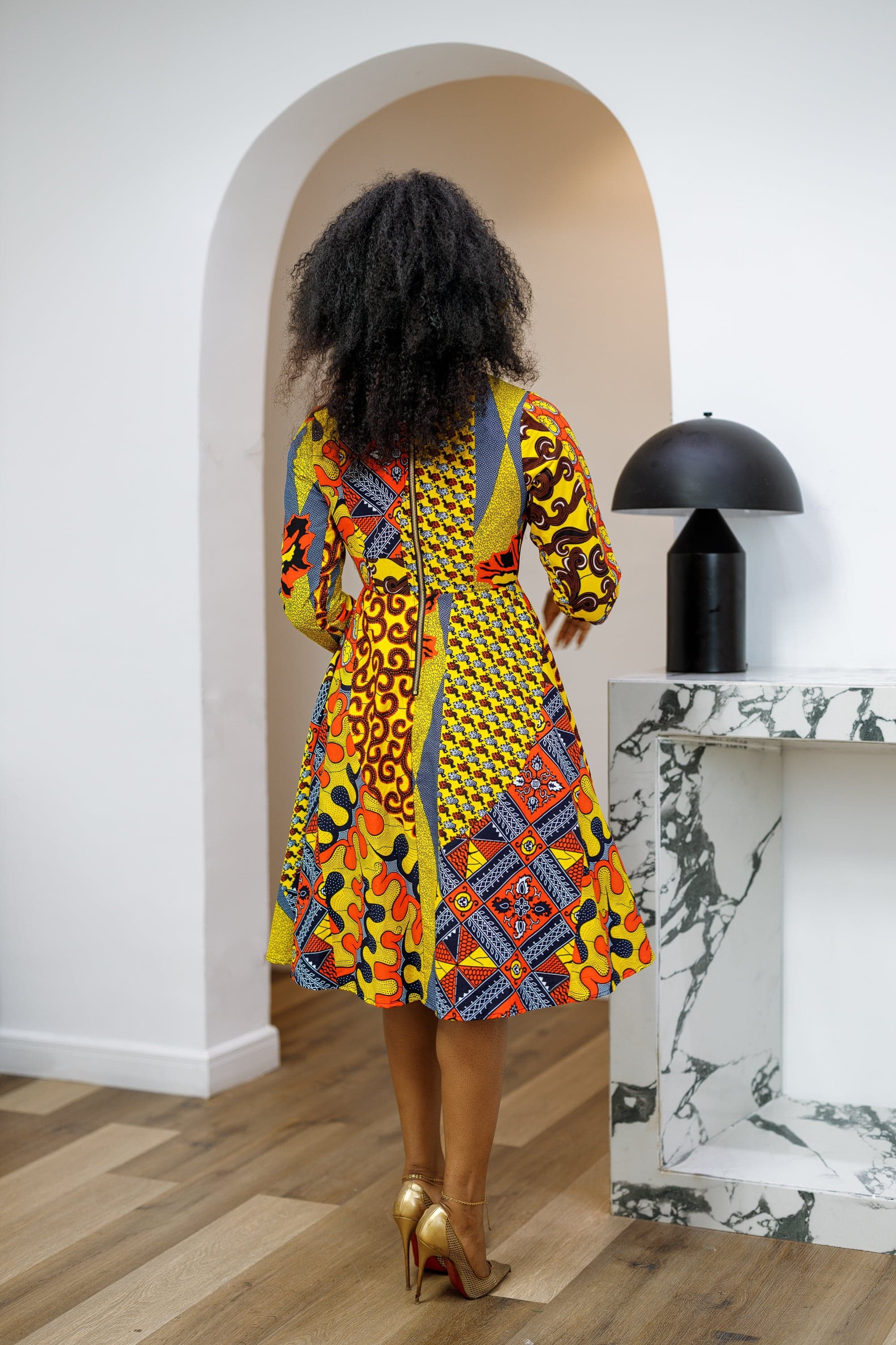 GILDA AFRICAN PRINT TIE-NECK MIDI DRESS [PATCHWORK] - 1X-LARGE - Thumbnail 4