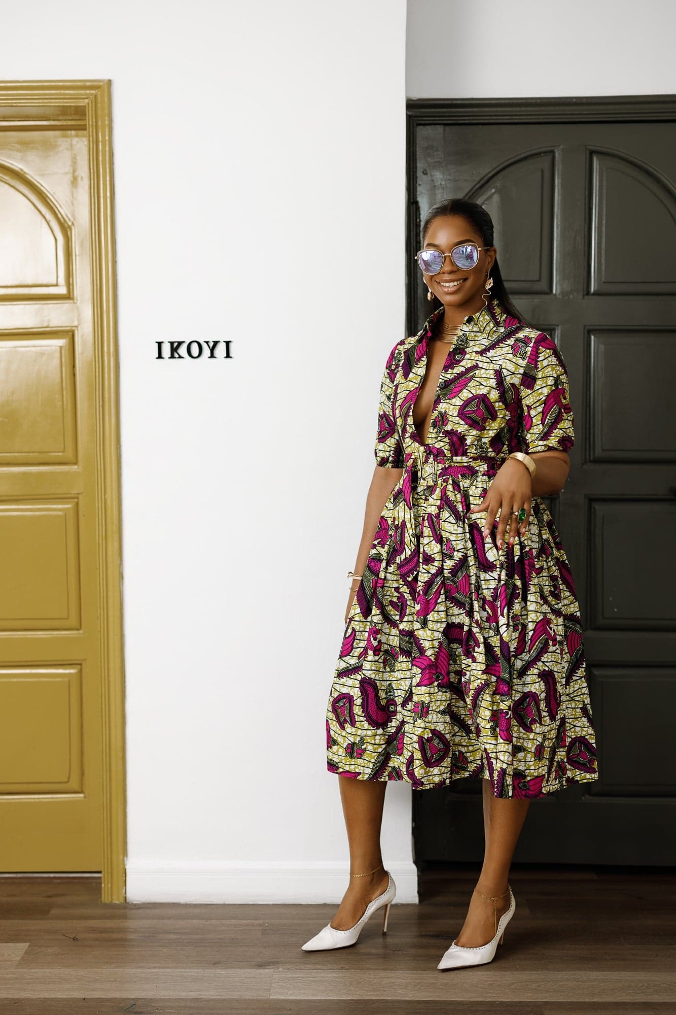 MOREMI AFRICAN PRINT BUTTON DOWN DRESS - 1X-LARGE - Thumbnail 3