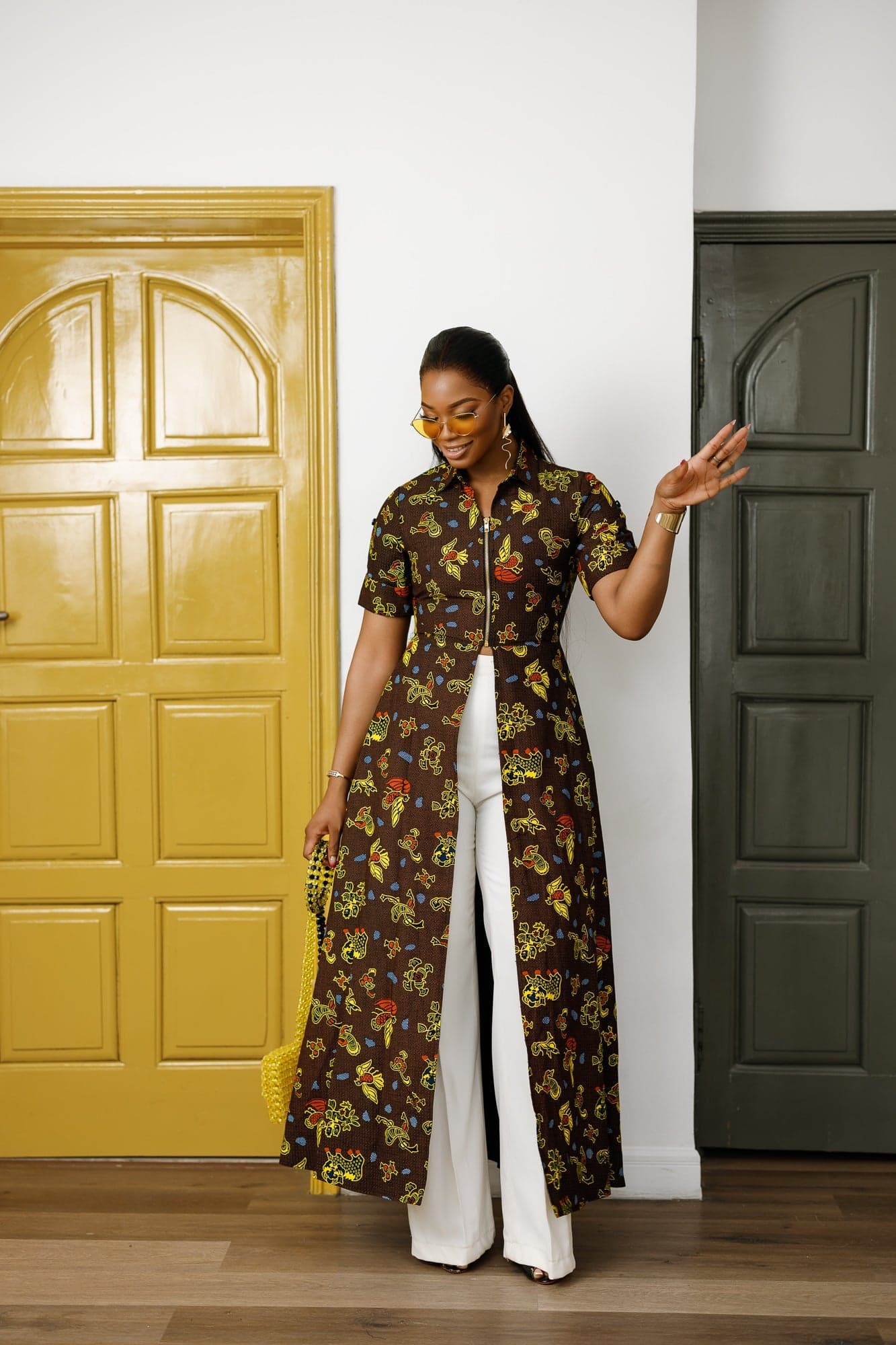 FOLA AFRICAN PRINT COLLARED ZIP FRONT TOP DRESS - 2X-LARGE - Thumbnail 4