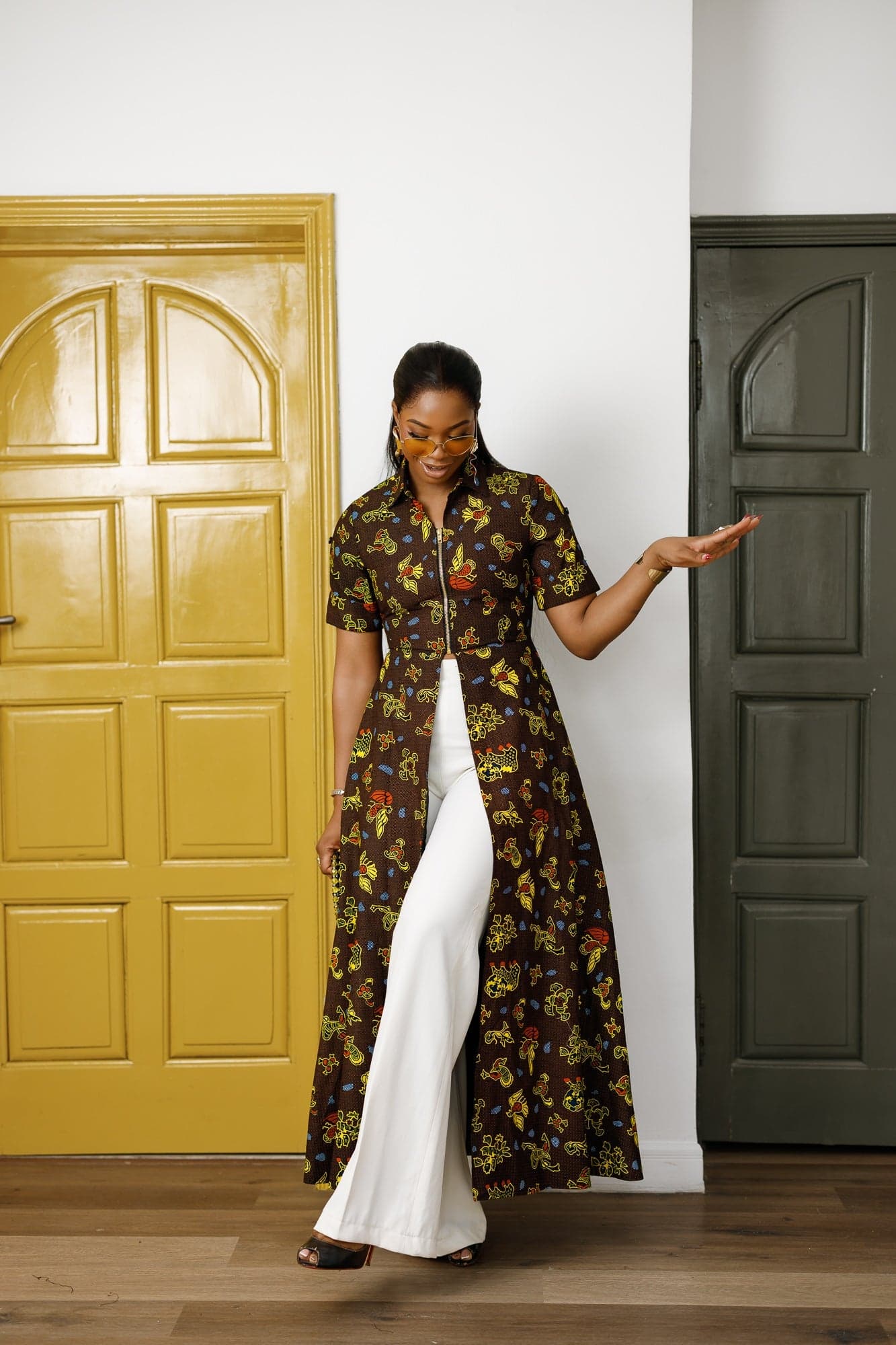 FOLA AFRICAN PRINT COLLARED ZIP FRONT TOP DRESS - 2X-LARGE - Thumbnail 2